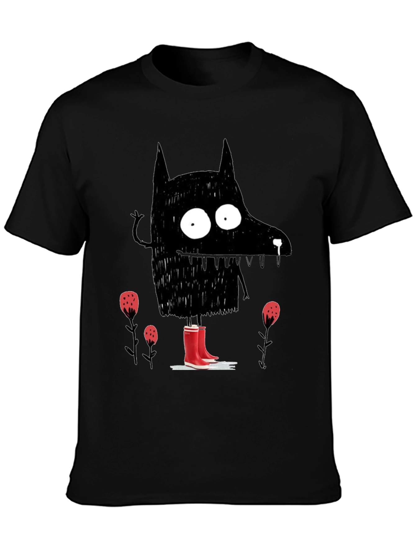 Black Wolf Rain Boot T-Shirt view 3