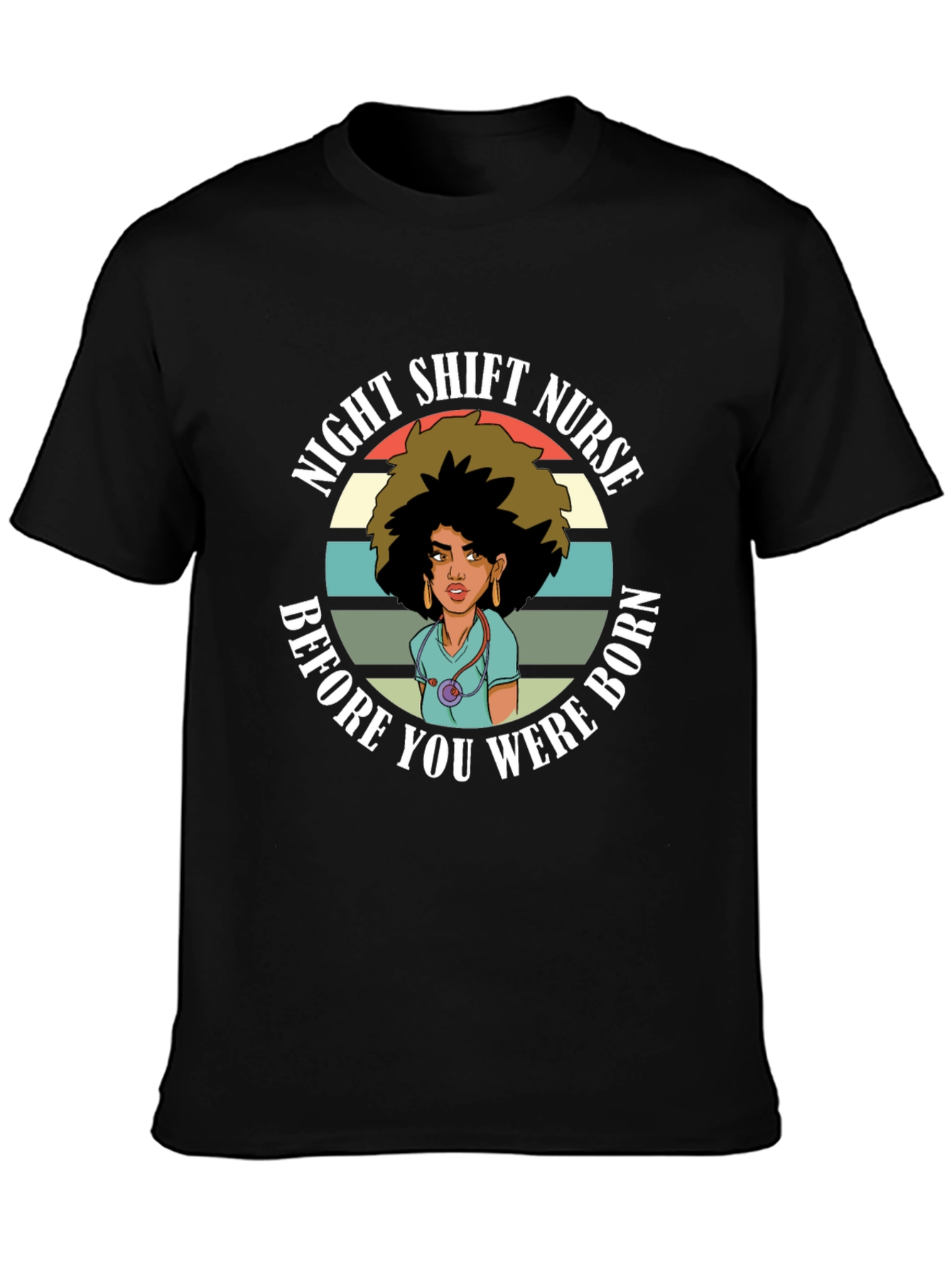 Black Night Shift Nurse T-Shirt - Retro Design view 3