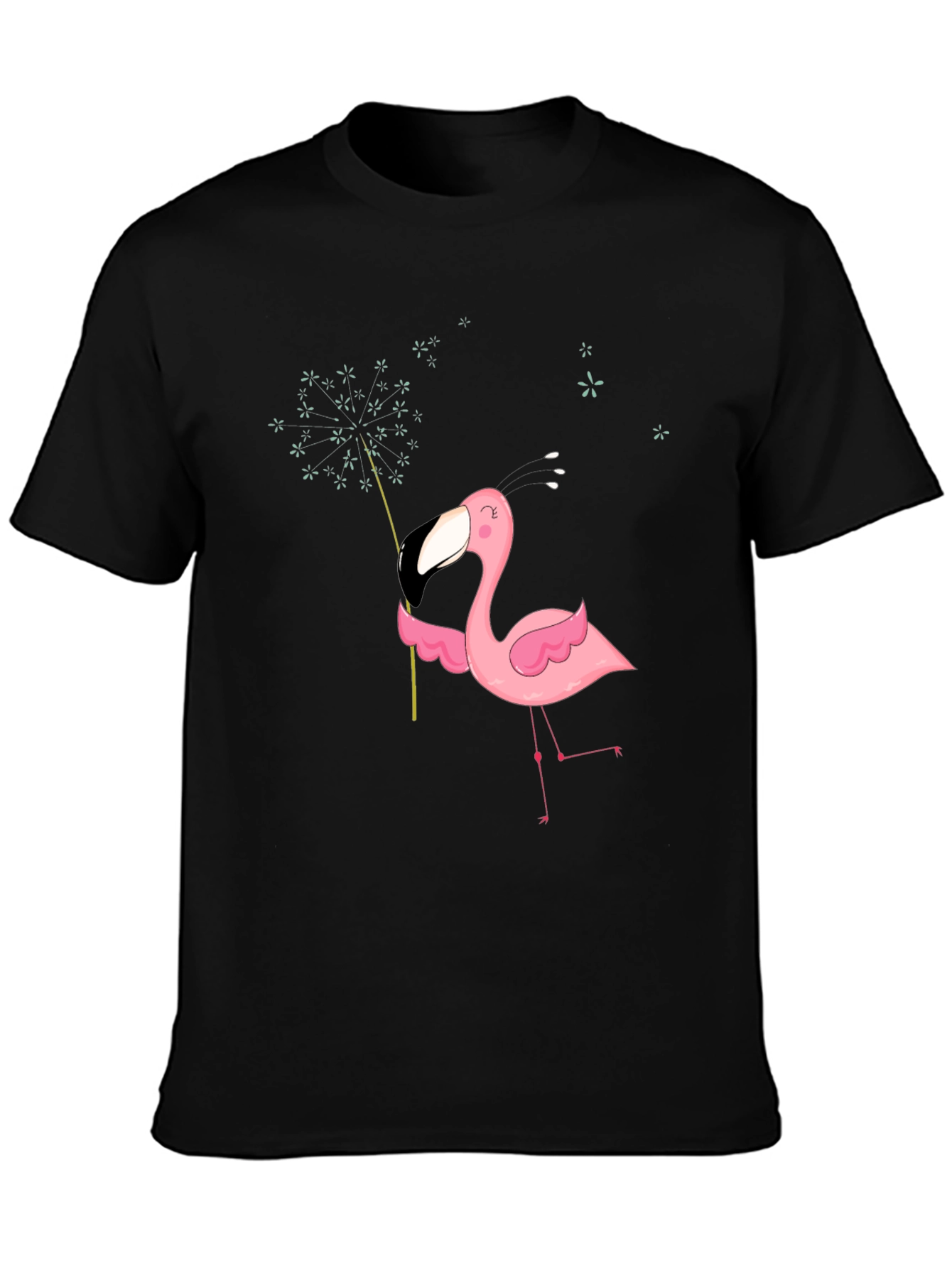 Black Men's Black T-Shirt with Flamingo Graphic view 3