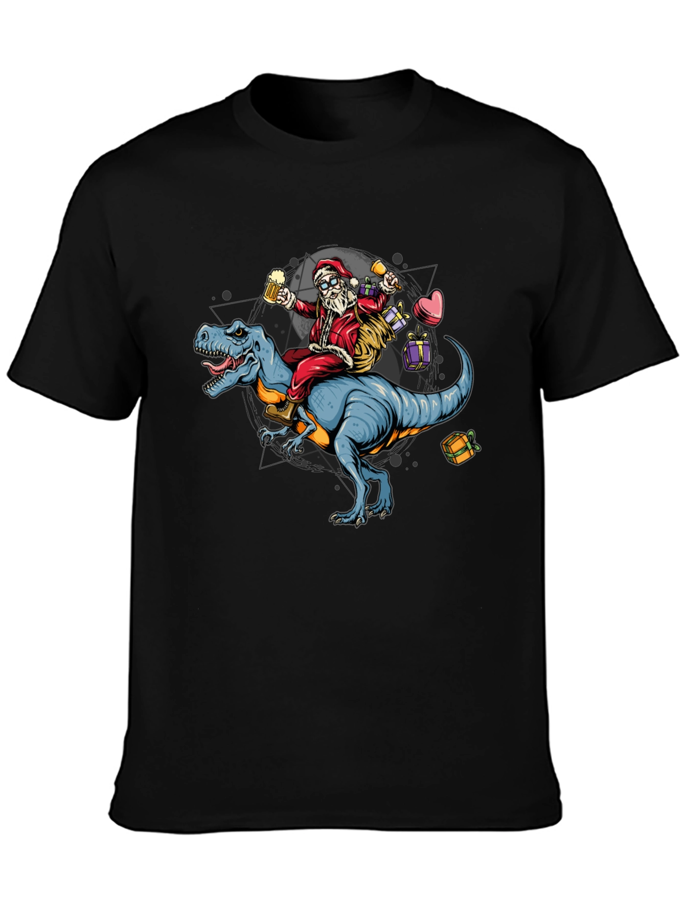 Black Santa Riding Dinosaur T-Shirt - Festive Holiday Apparel view 3