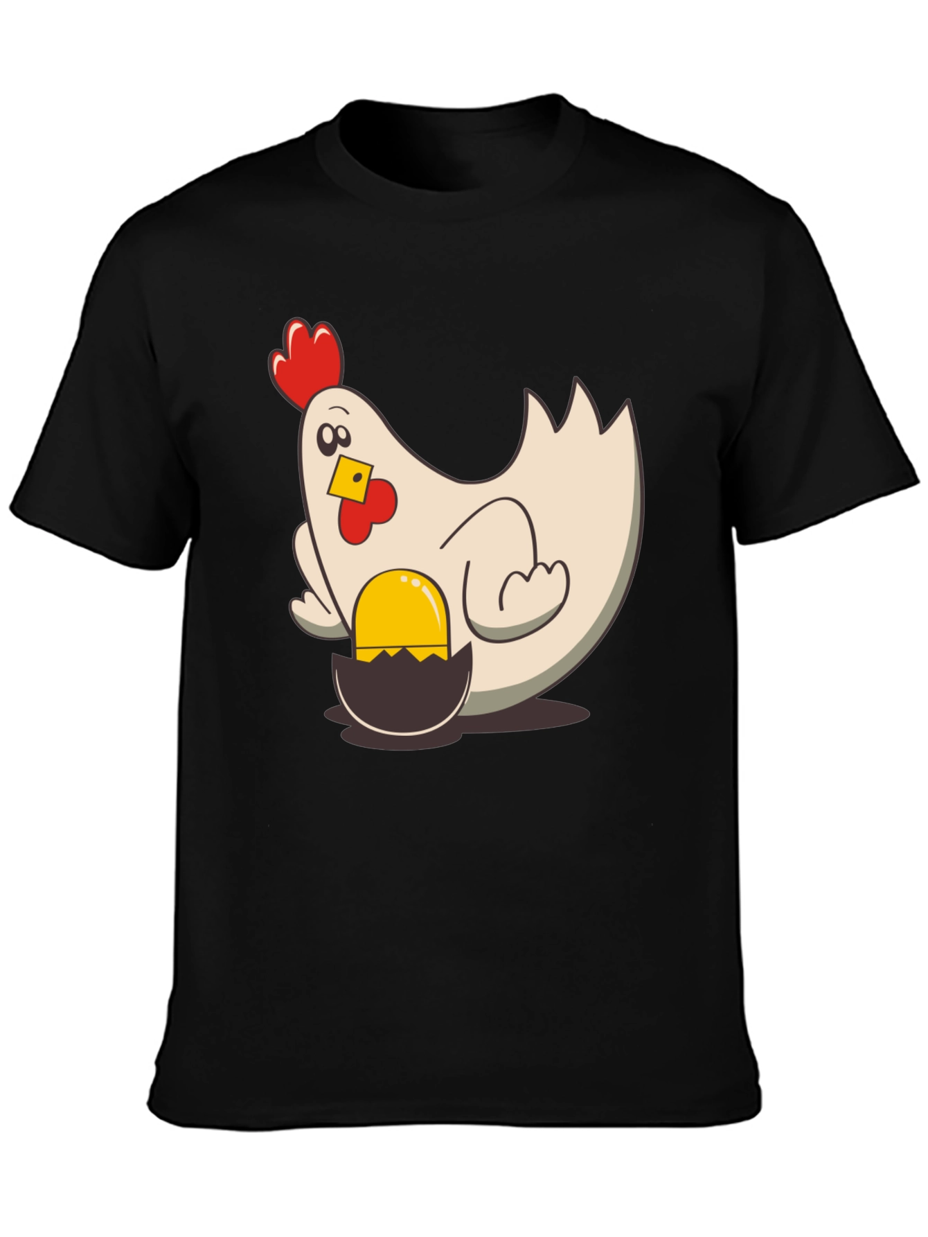 Black Funny Chicken and Egg Cartoon T-Shirt view 3