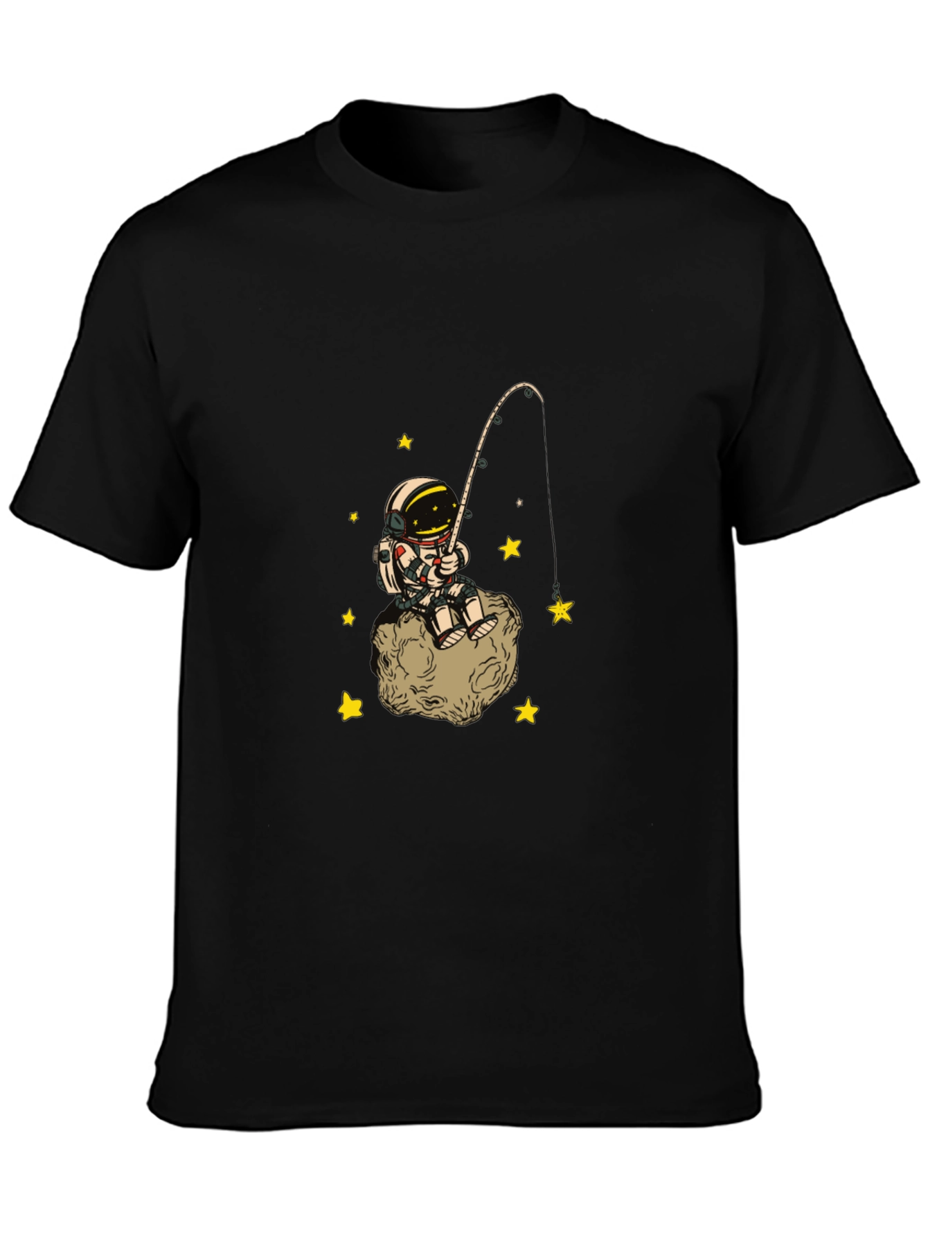 Black Astronaut Fishing Starry Tee - Outer Space Cotton T-Shirt view 3