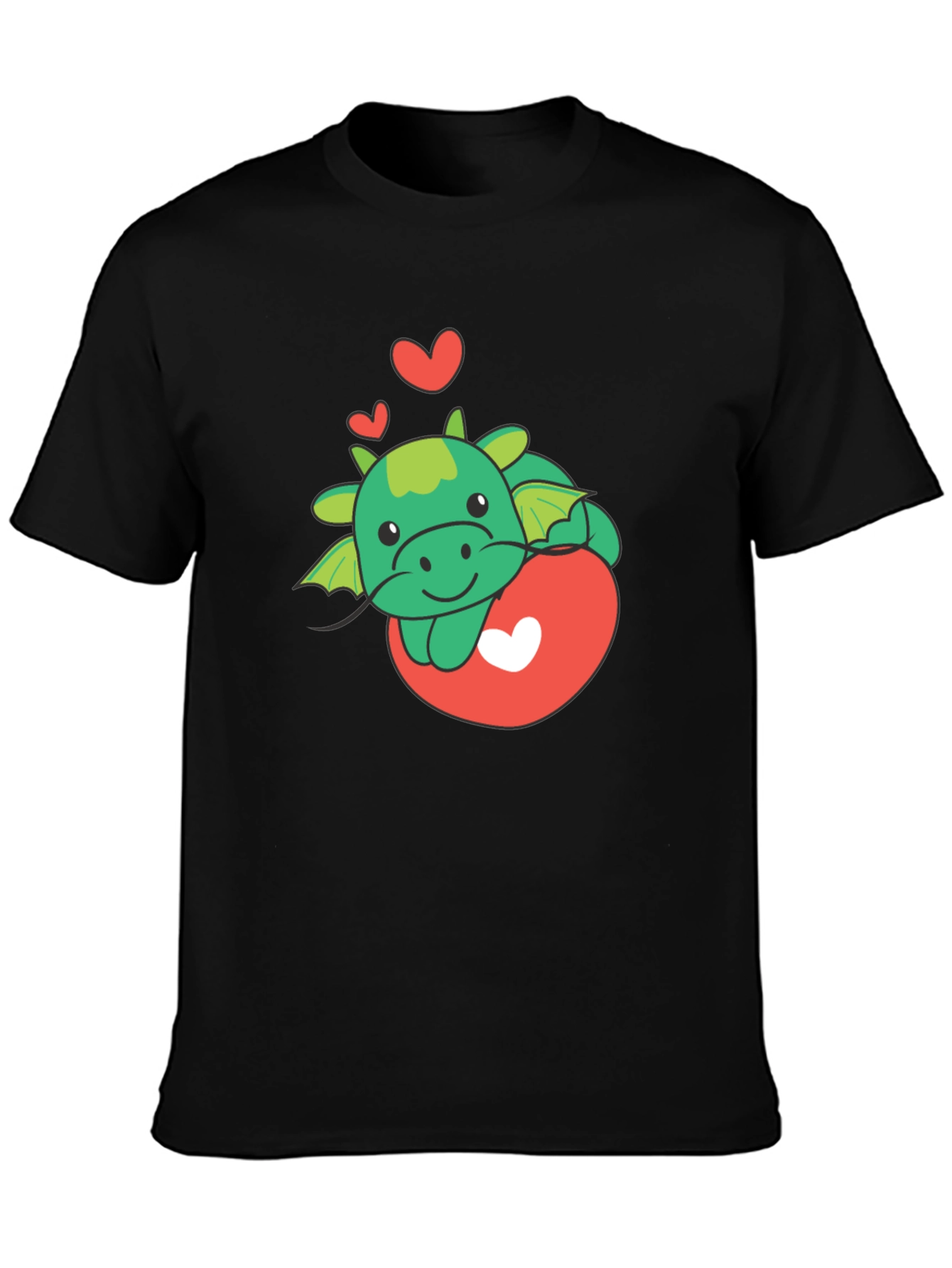 Black Cute Dragon Heart Graphic Tee view 3