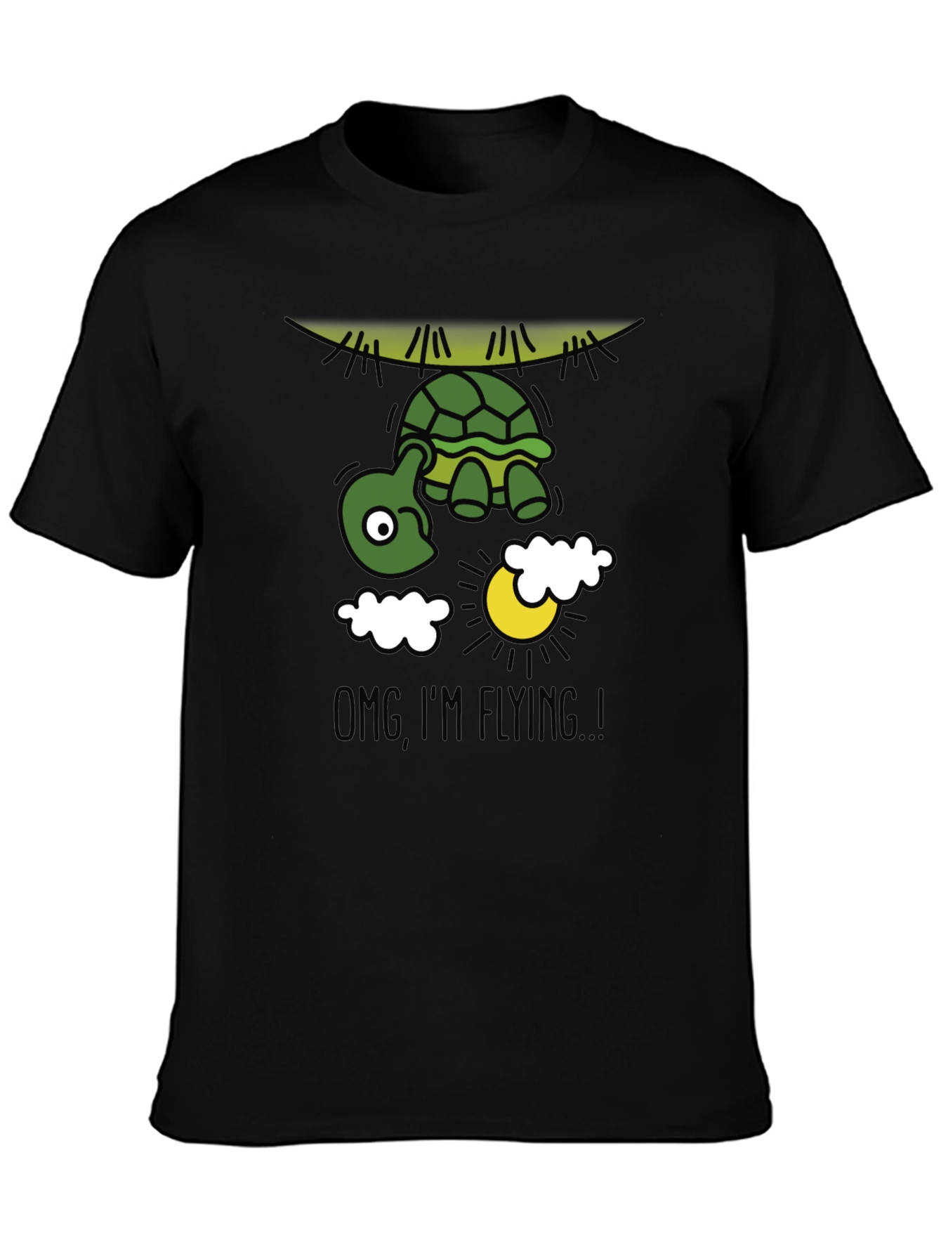 Black Funny Flying Turtle Graphic Tee view 3