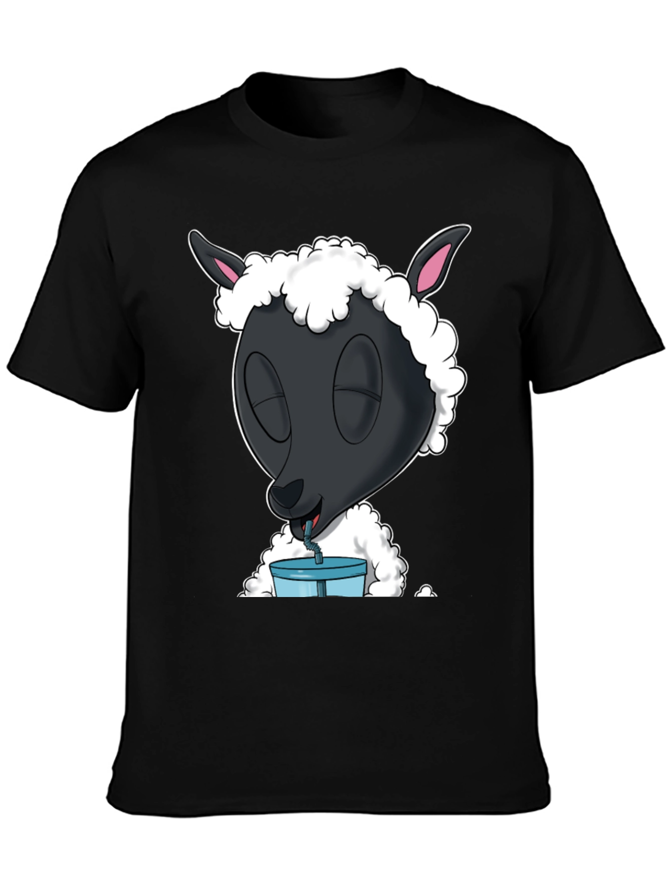 Black Black Sheep Drinking T-Shirt - Cartoon Style view 3