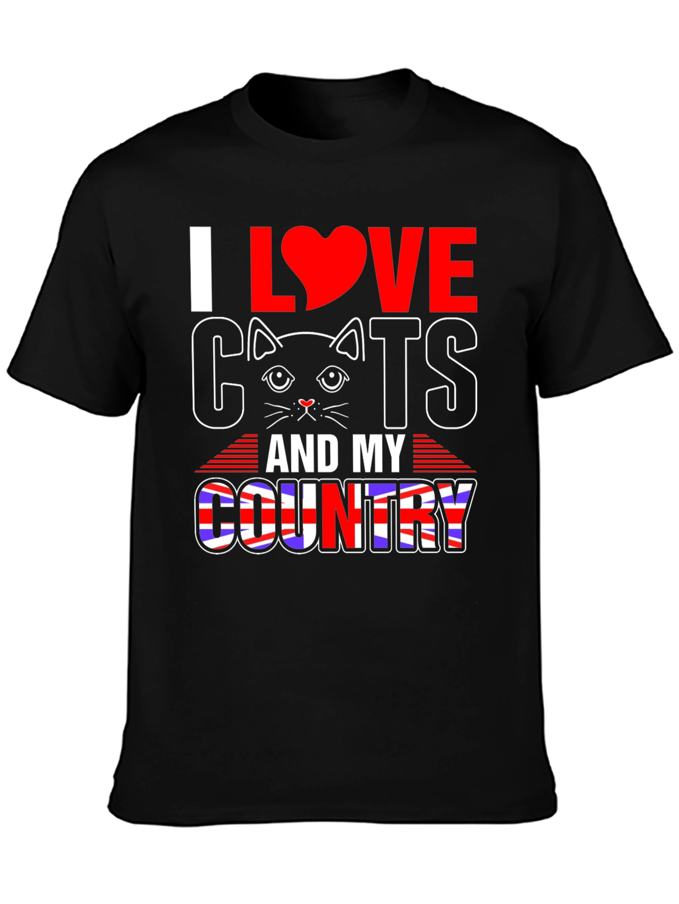 Black I Love Cats and My Country T-Shirt view 3