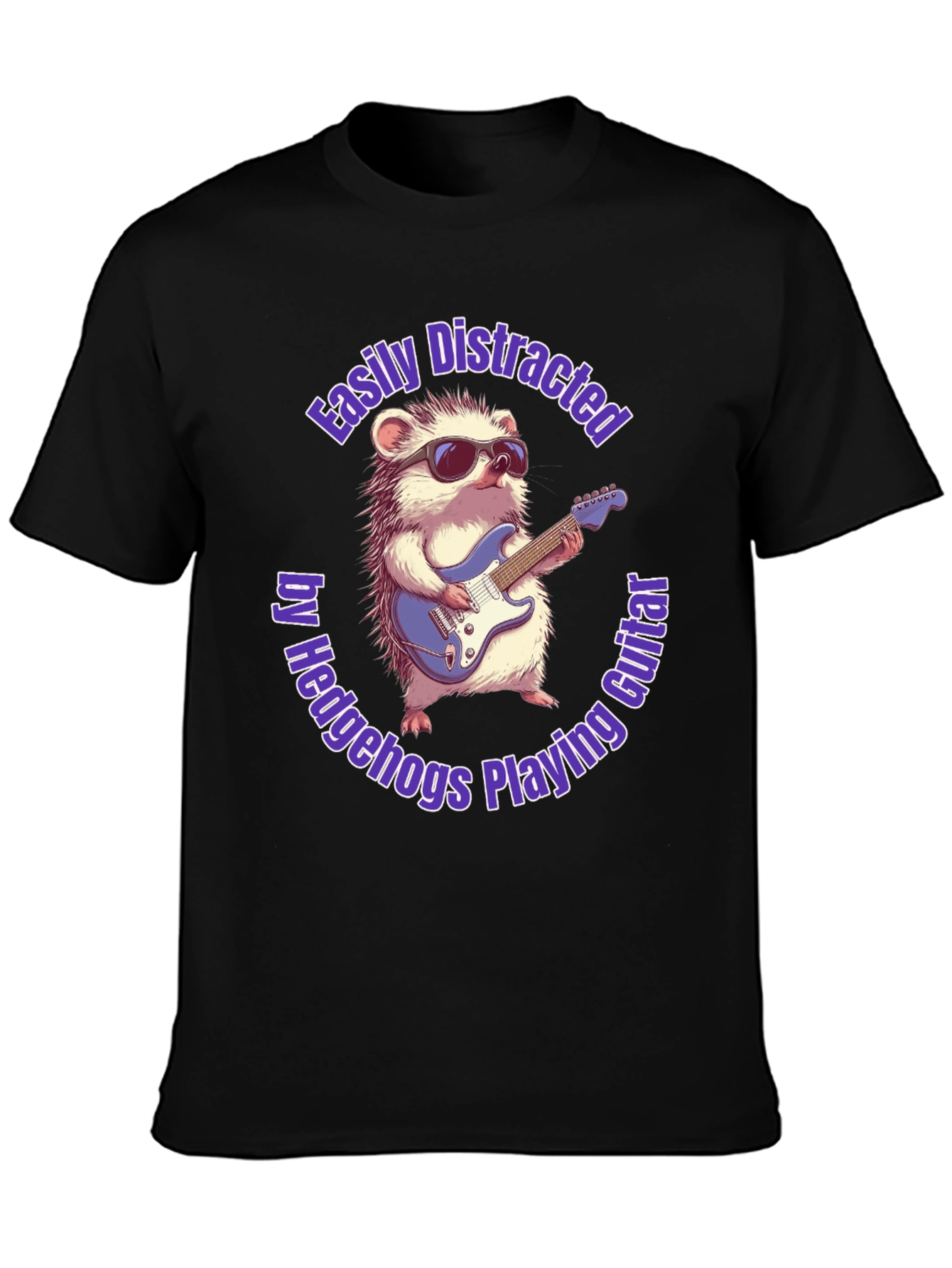 Black Hedgehog Guitarist T-Shirt view 3