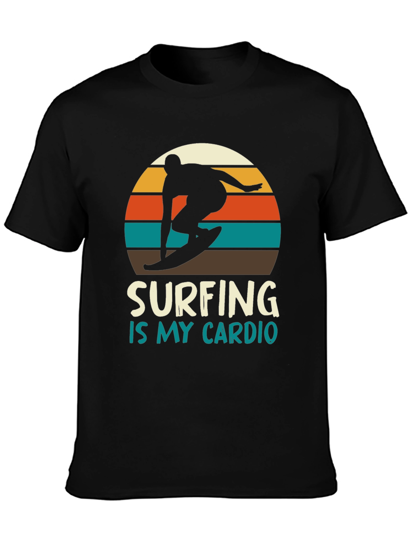 Black Surfing is My Cardio T-Shirt - Retro Sunset Design view 3