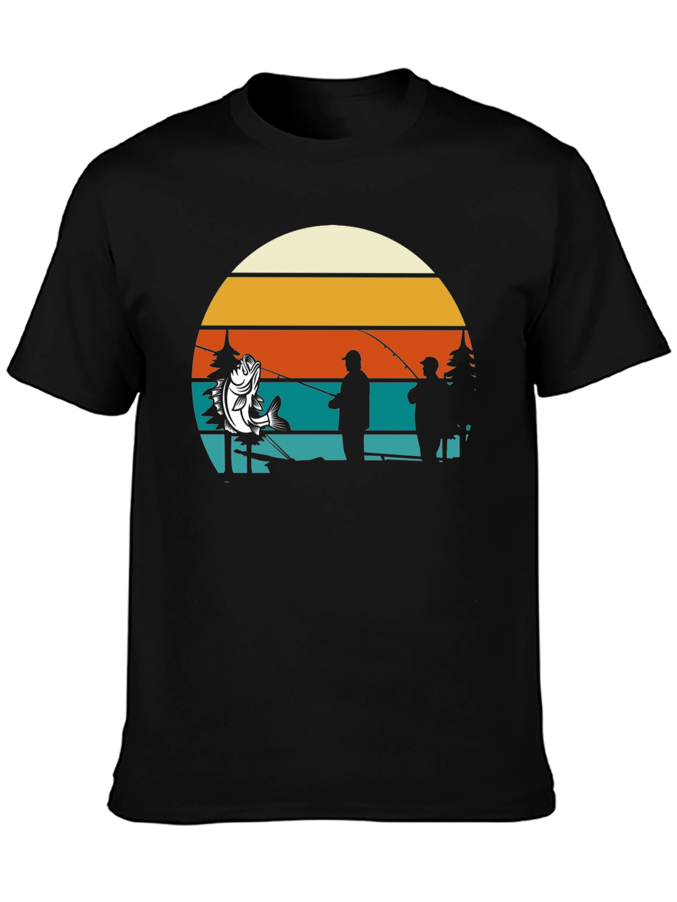 Black Fishing Retro Sunset T-Shirt view 3