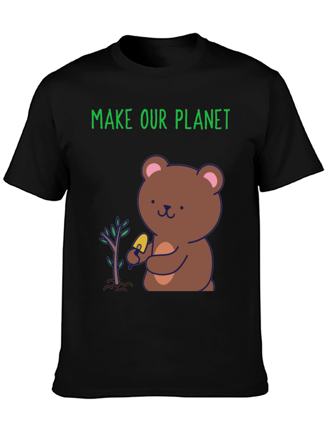 Black Plant a Tree Bear Graphic Tee - Make Our Planet view 3