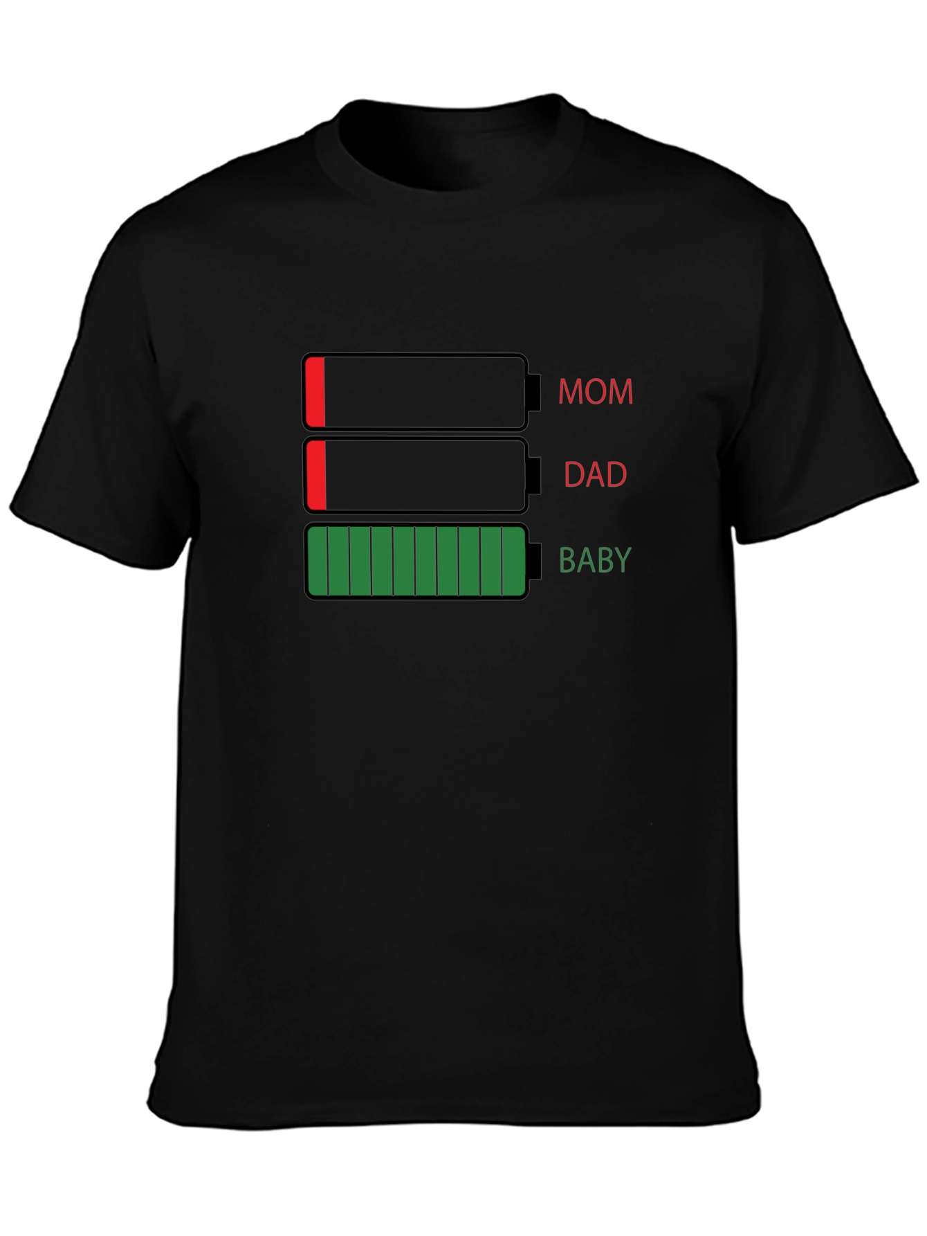 Black Funny Mom Dad Baby Battery T-Shirt view 3