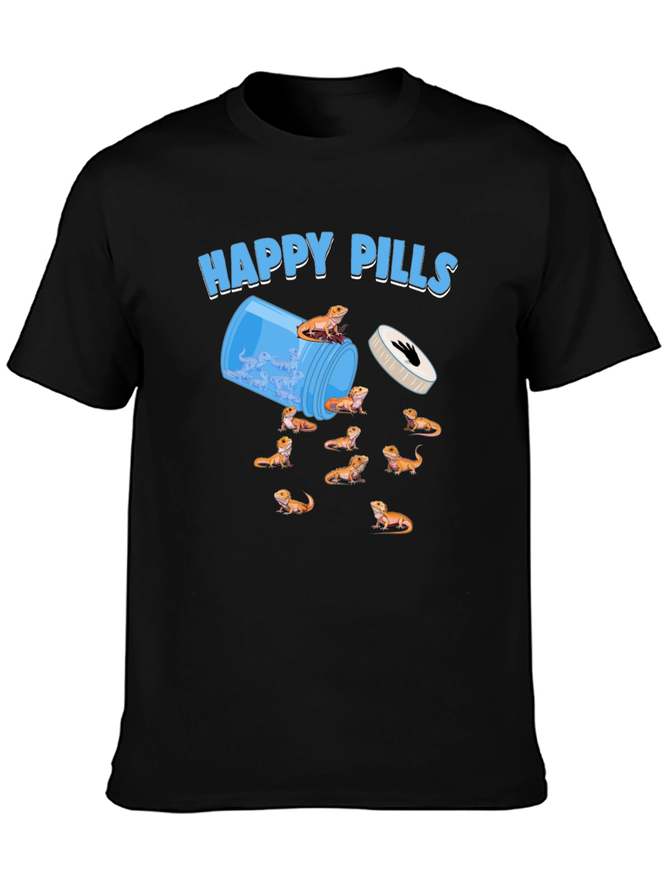 Black Happy Pills Bearded Dragon T-Shirt view 3