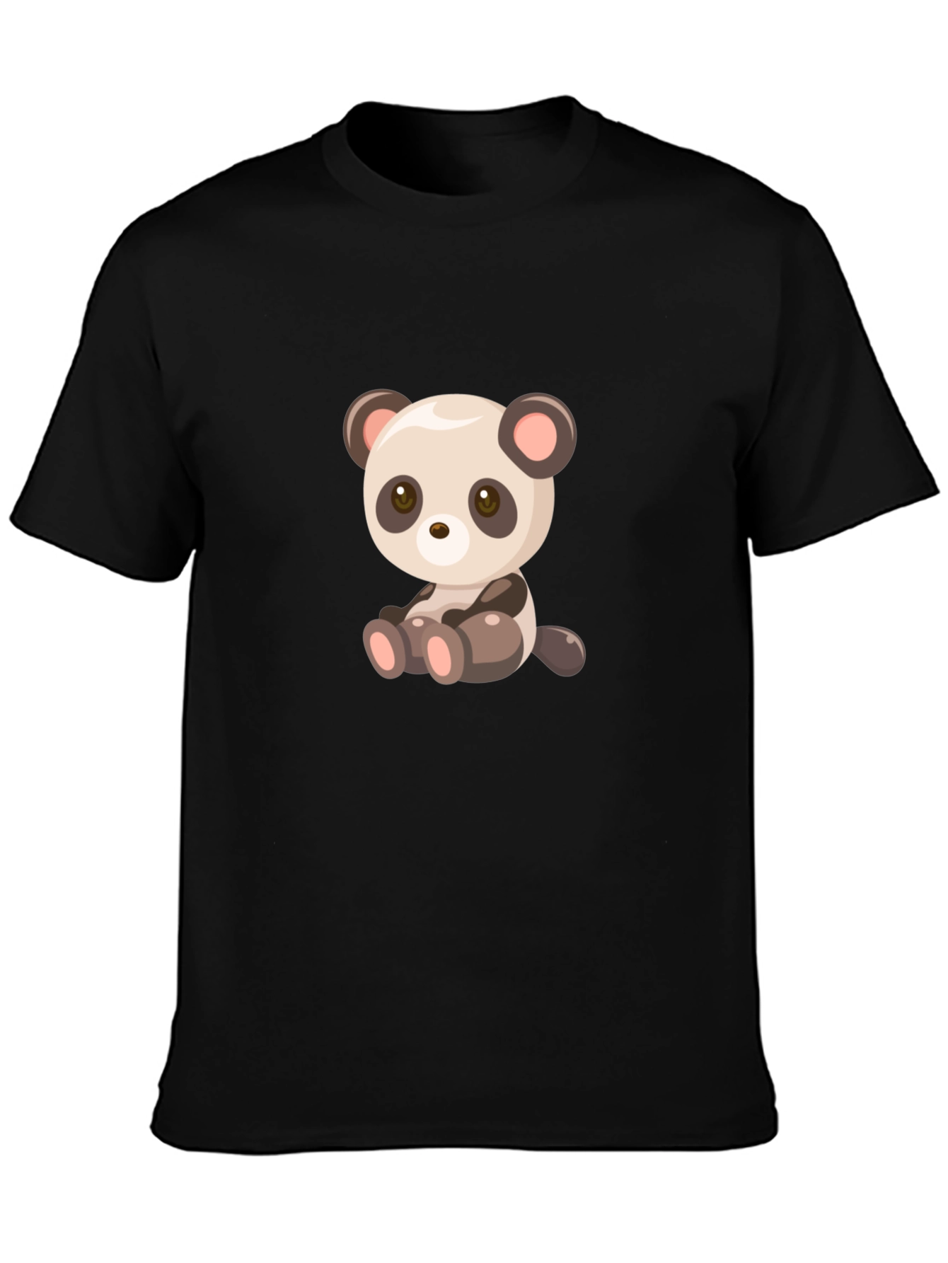 Black Cute Cartoon Panda Bear Black T-Shirt view 3