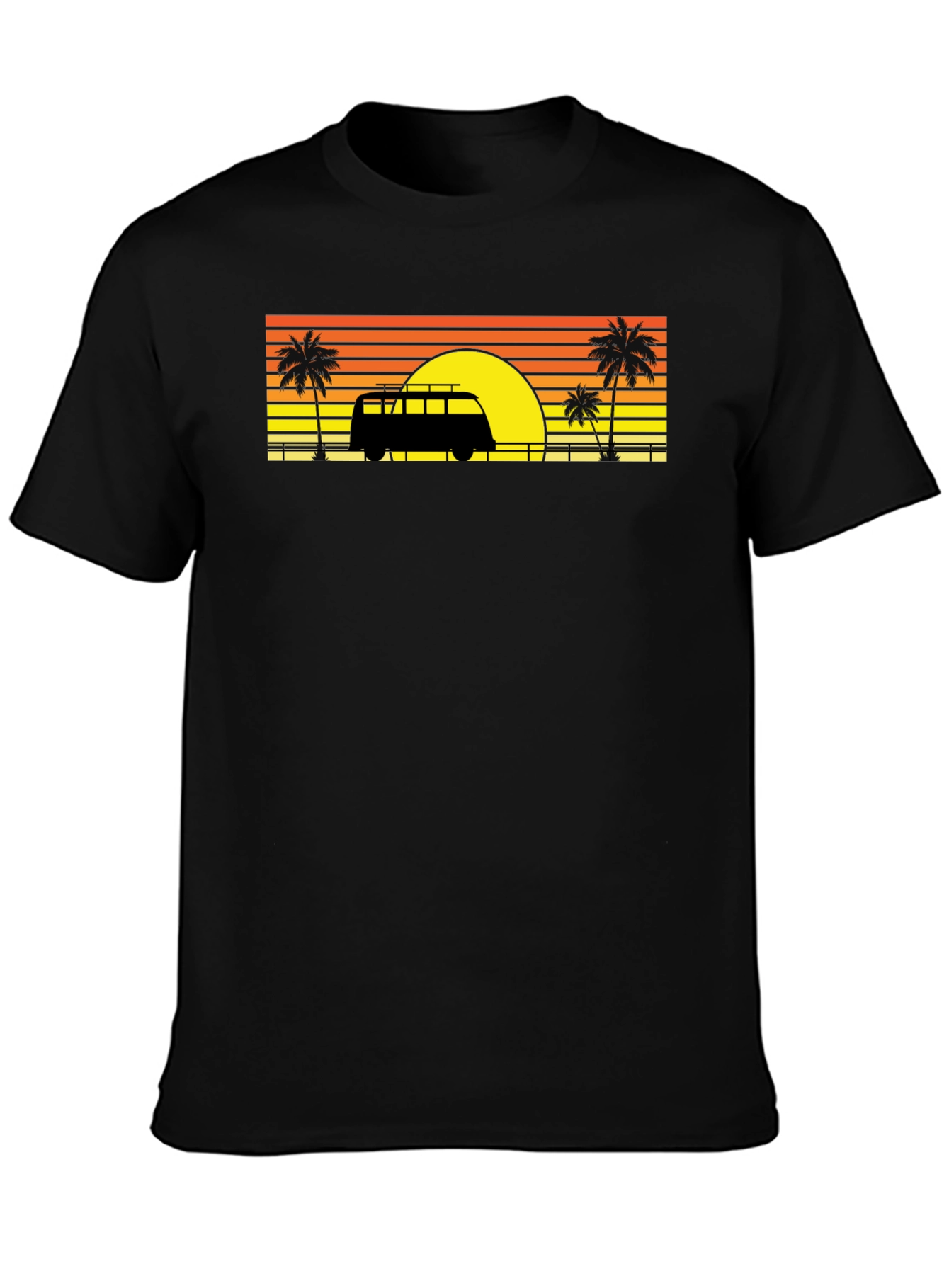 Black Sunset Van Palm Tee - Retro Beach Vibes view 3