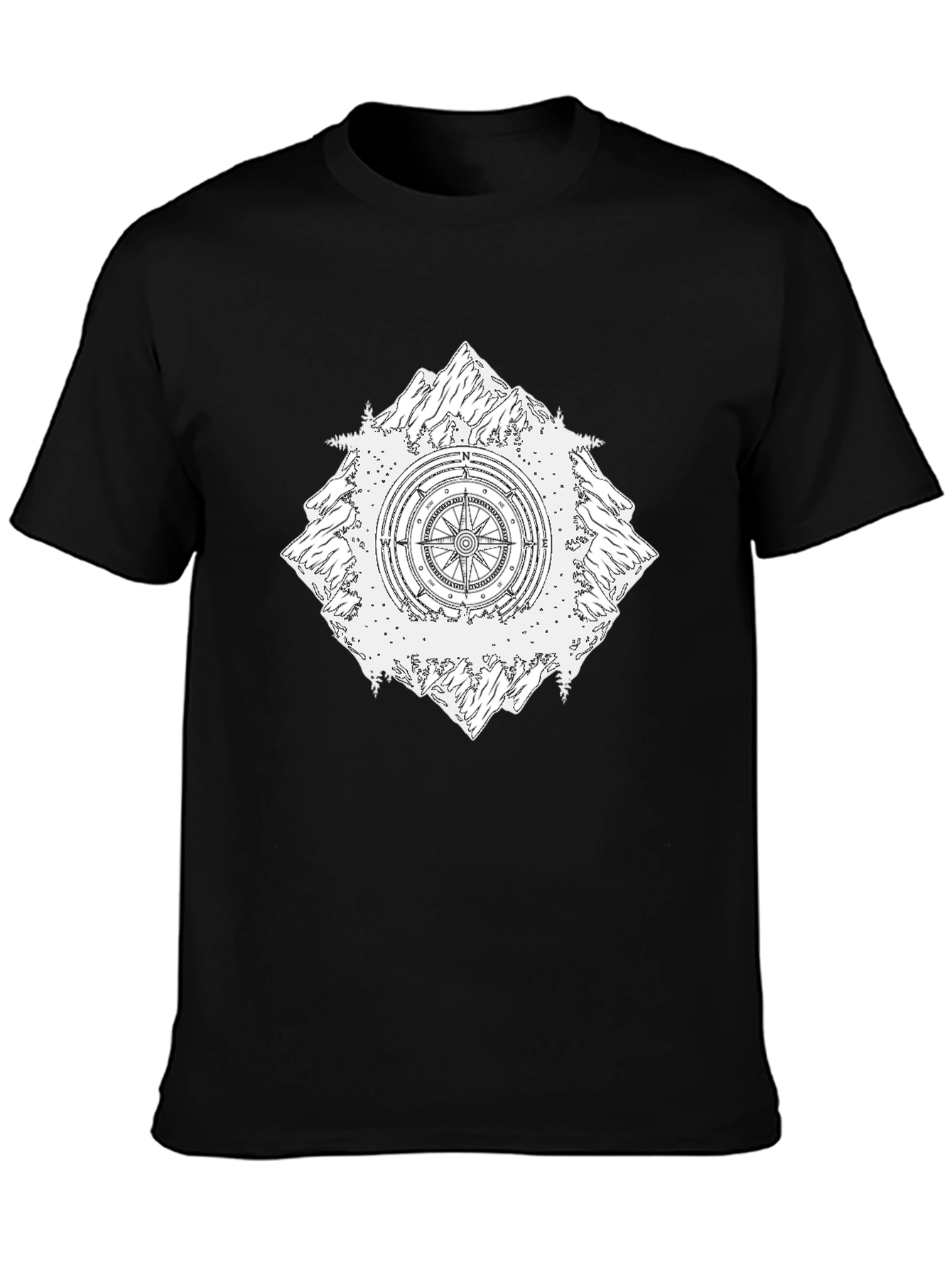 Black Mountain Compass Graphic Tee - Black Cotton T-Shirt view 3