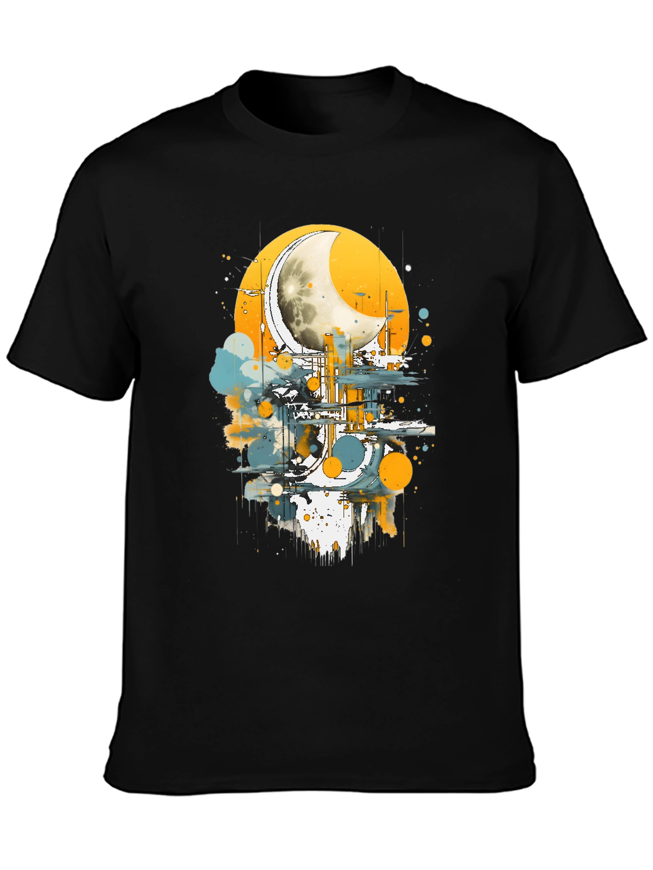 Black Abstract Moon Graphic Tee - Stylish Black Cotton T-Shirt view 3