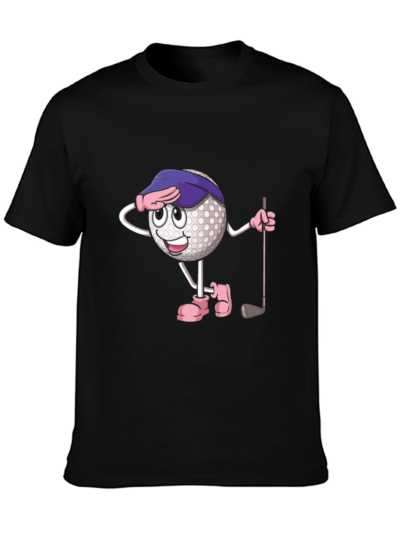 Black Funny Golf Ball Cartoon T-Shirt view 3