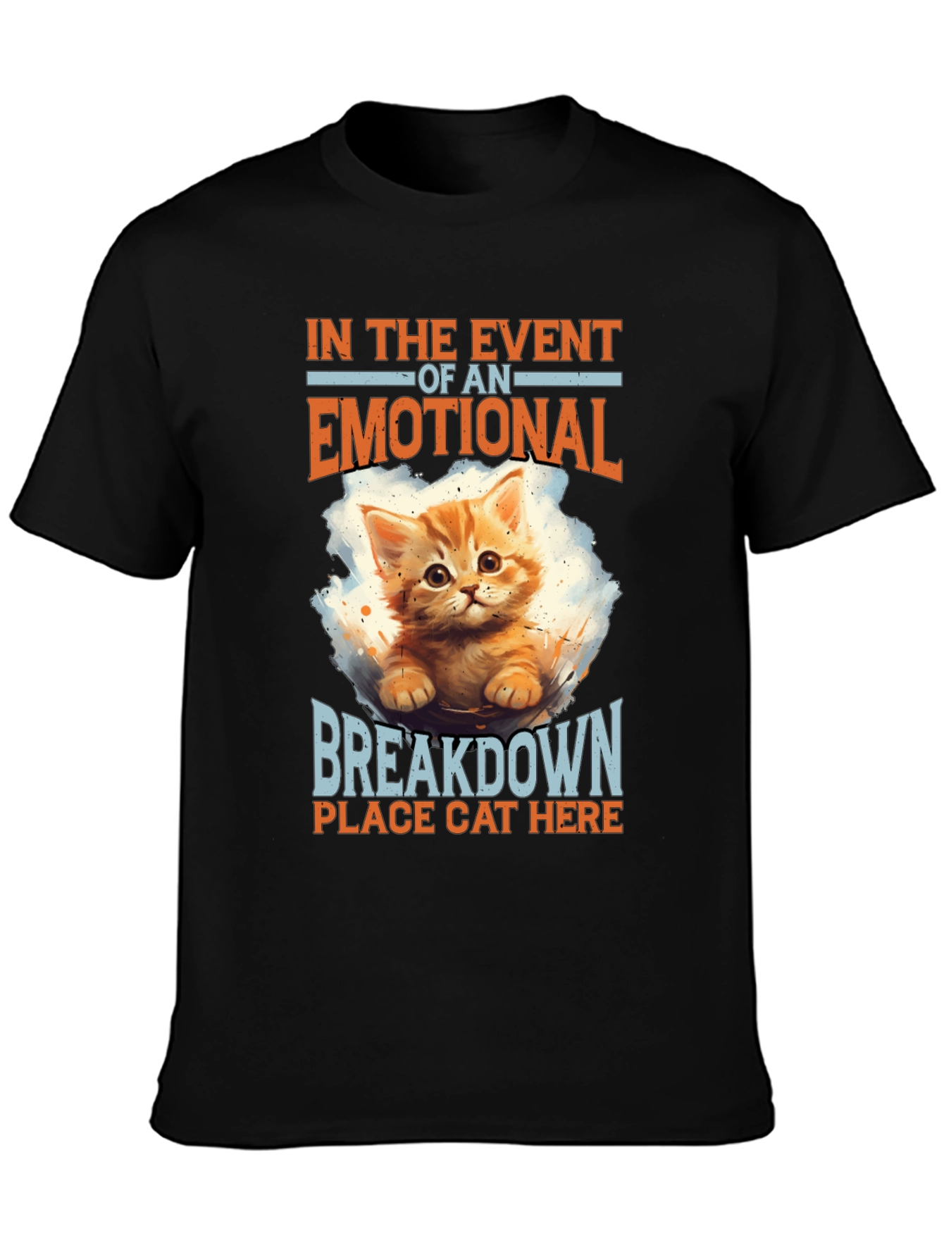Black Emotional Breakdown Cat T-Shirt view 3