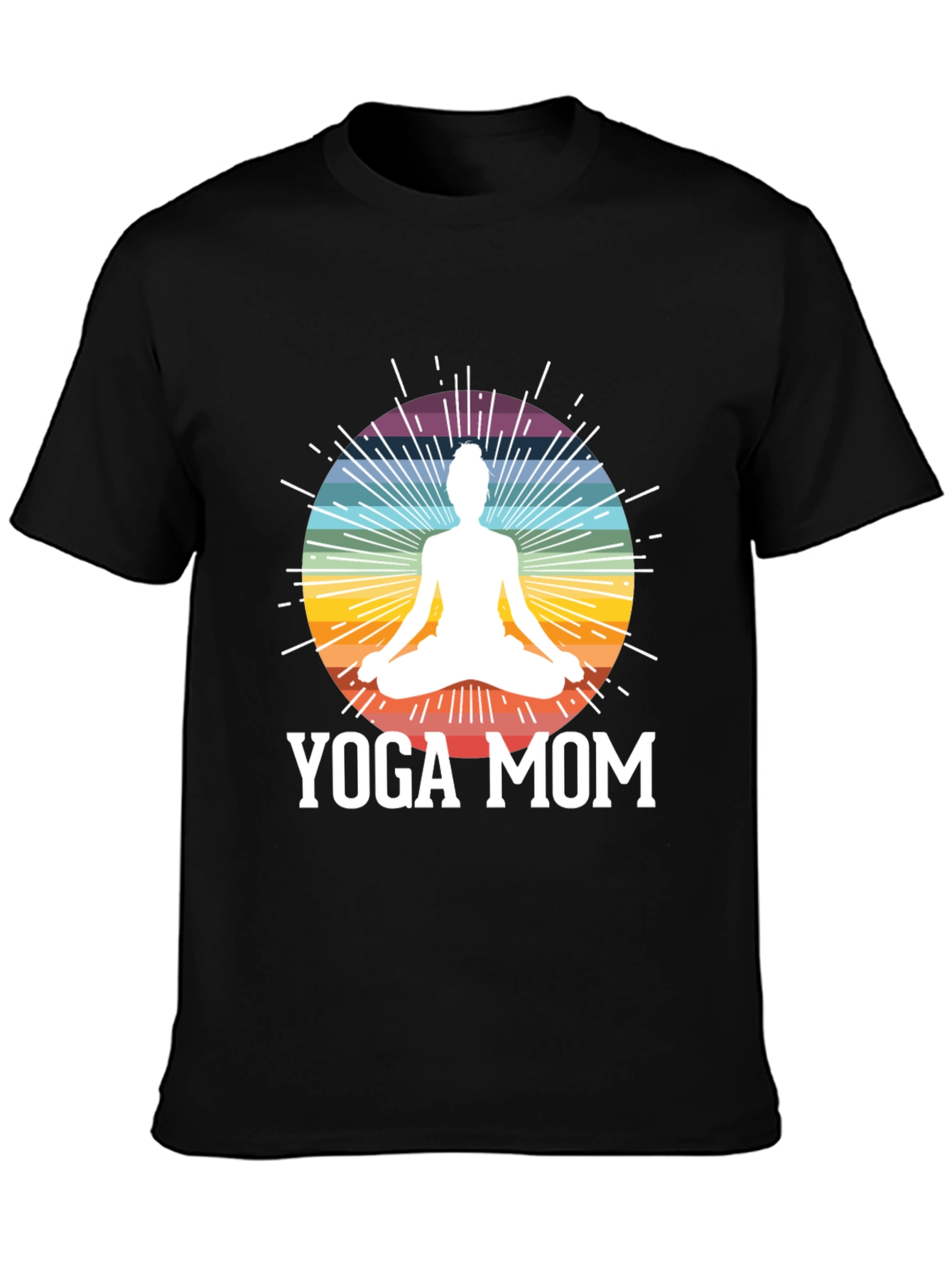 Black Yoga Mom Black T-Shirt - Meditation Rainbow Design view 3