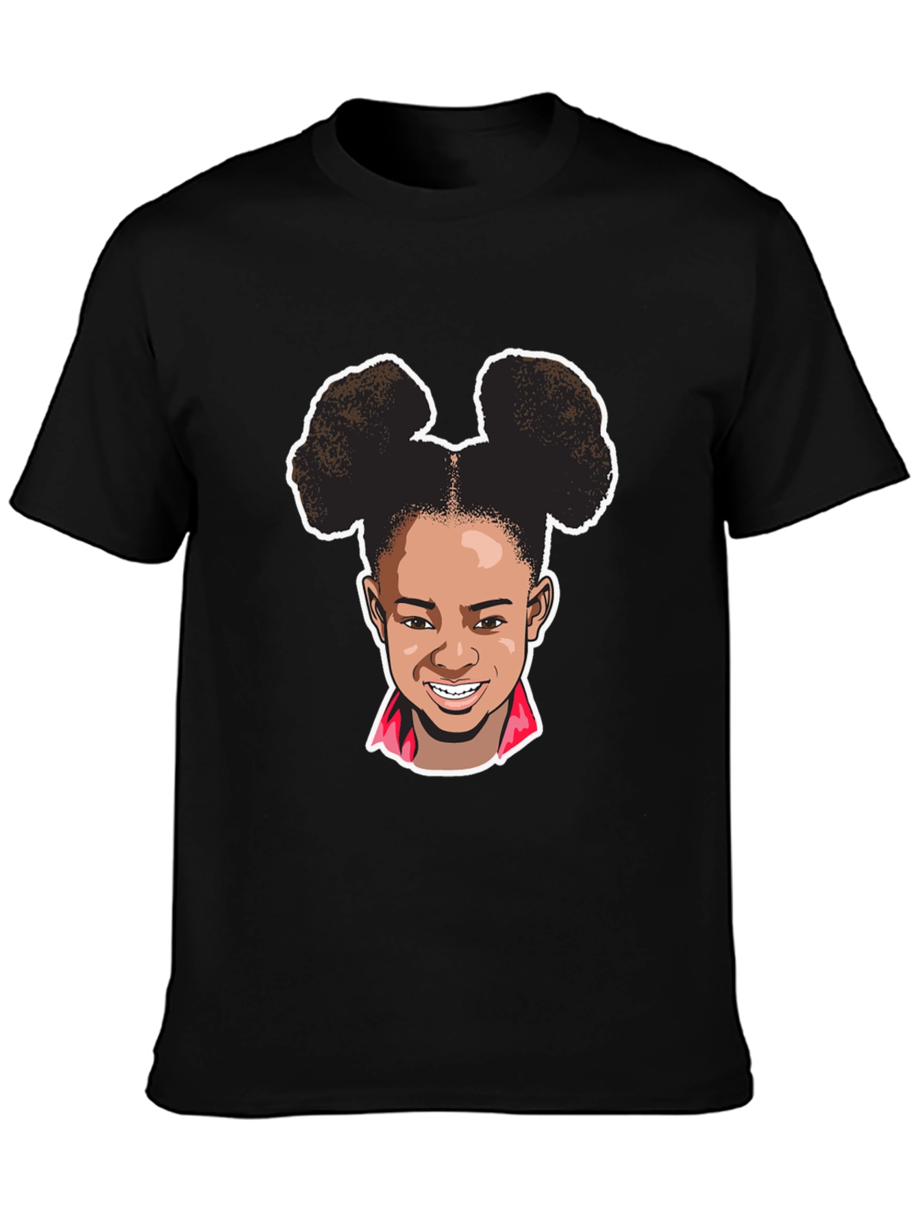 Black Cartoon Girl Graphic Tee - Black Cotton T-Shirt view 3
