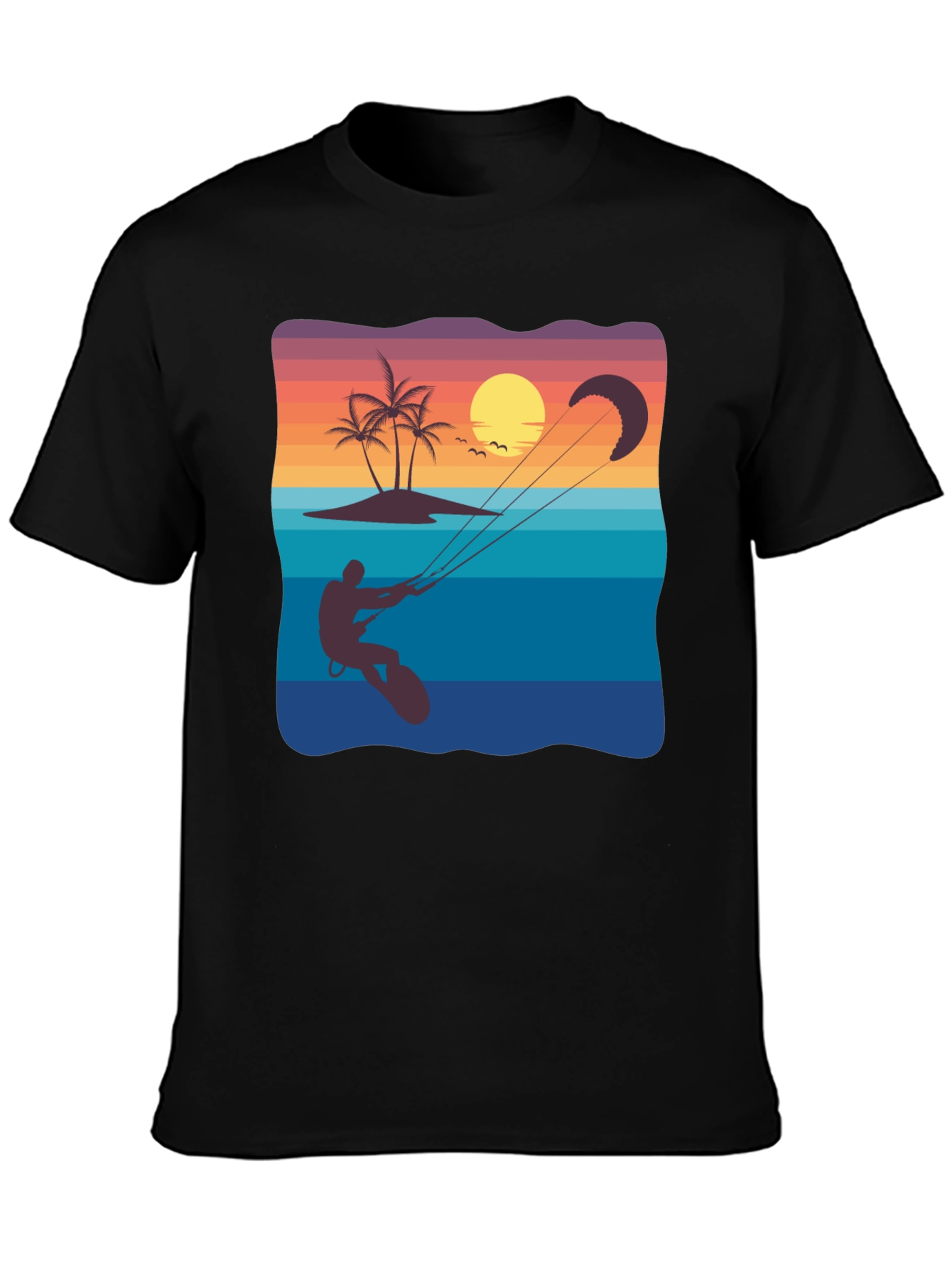 Black Sunset Kitesurfing Graphic Tee - Black Cotton Blend view 3