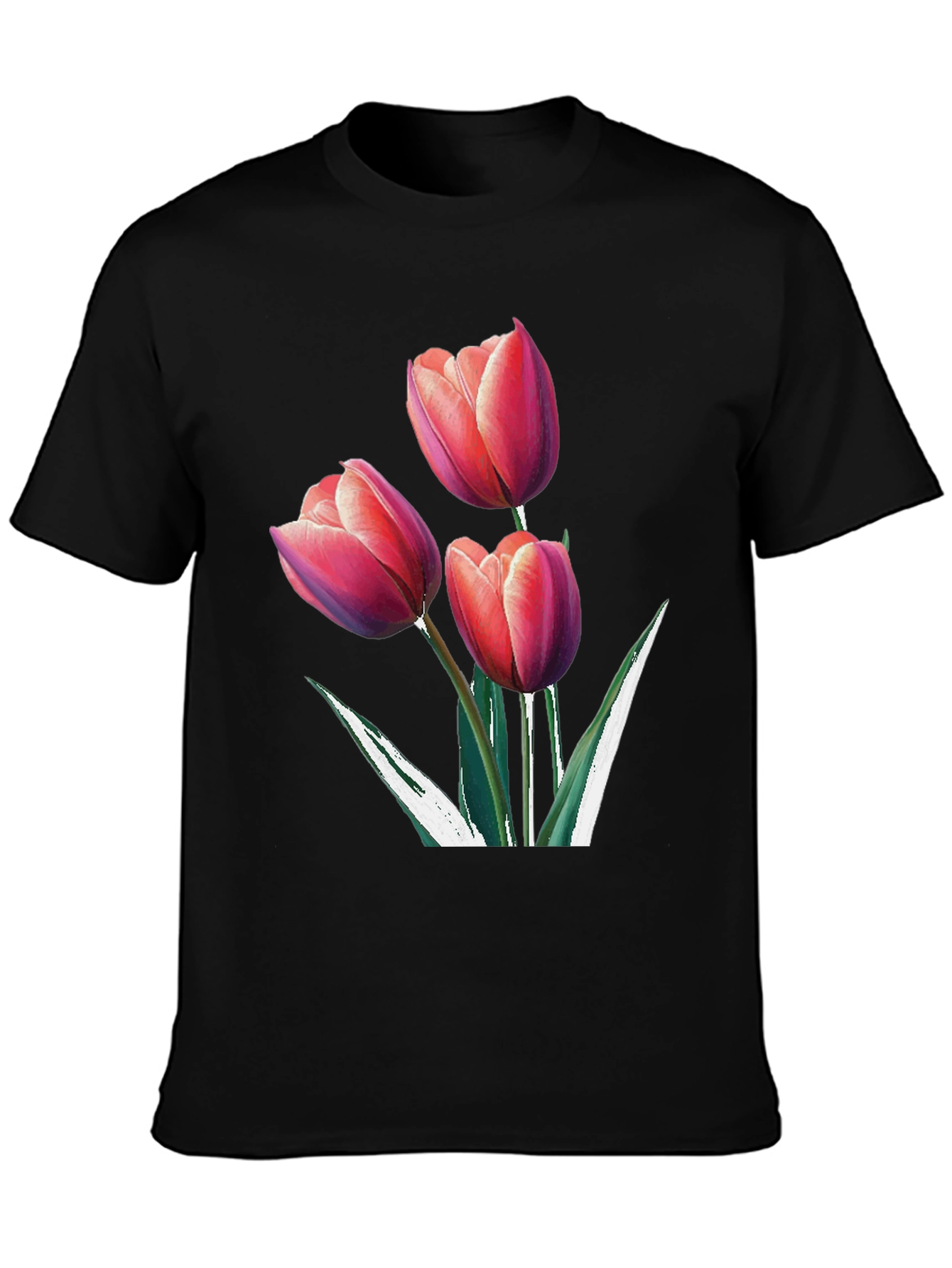 Black Floral Tulip Graphic Black Tee view 3