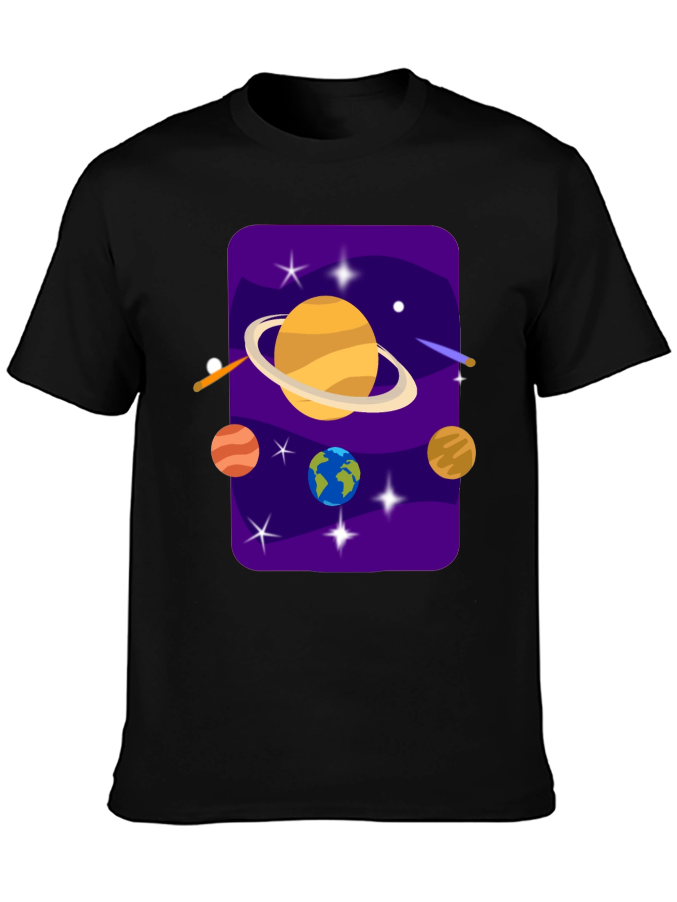 Black Space Galaxy T-Shirt - Planets and Stars Design view 3