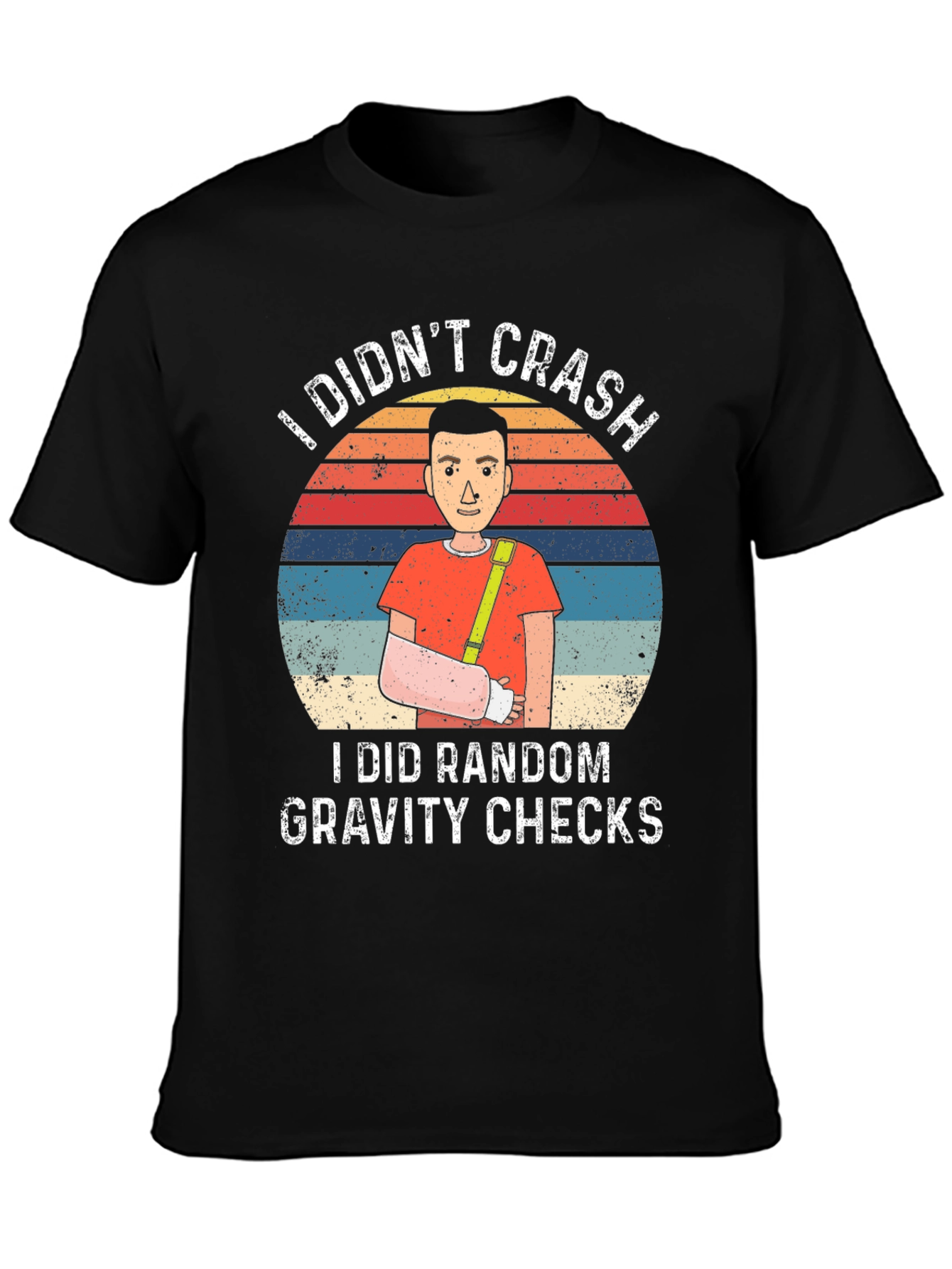 Black Funny Broken Arm Gravity Check T-Shirt view 3