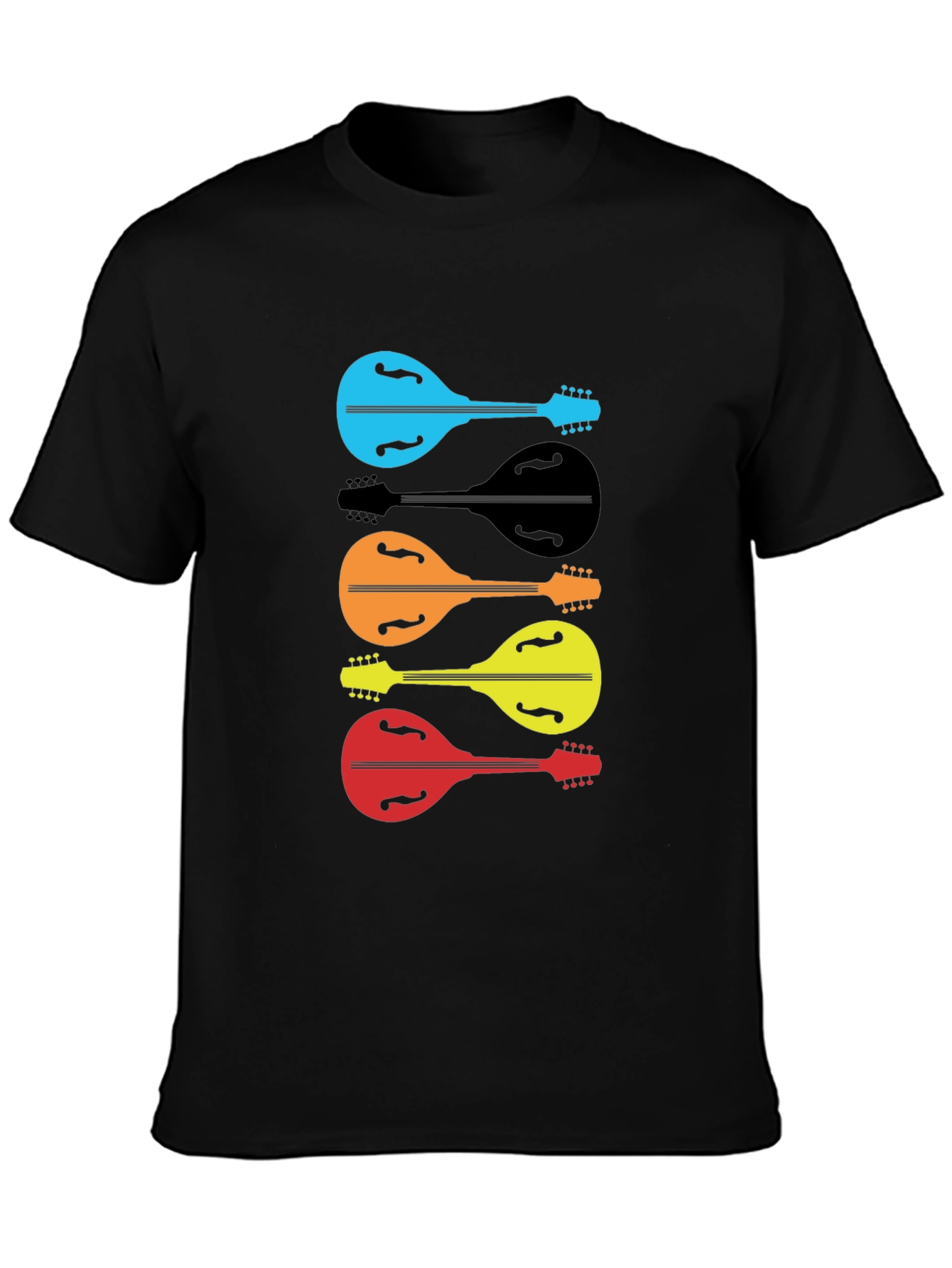 Black Colorful Mandolin Graphic T-Shirt view 3
