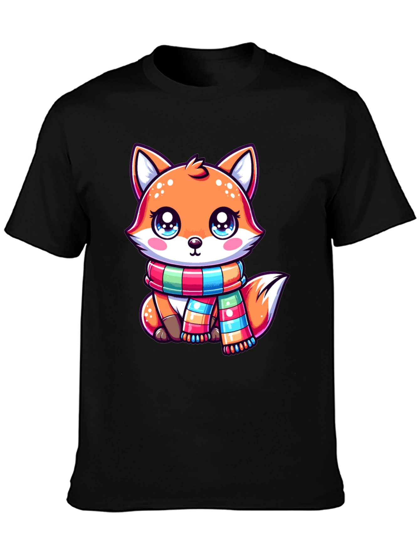 Black Cute Fox Scarf Graphic Tee view 3