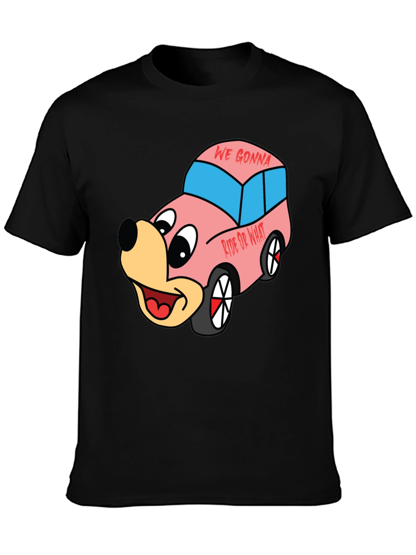 Black Cartoon Character Car Graphic T-Shirt view 3
