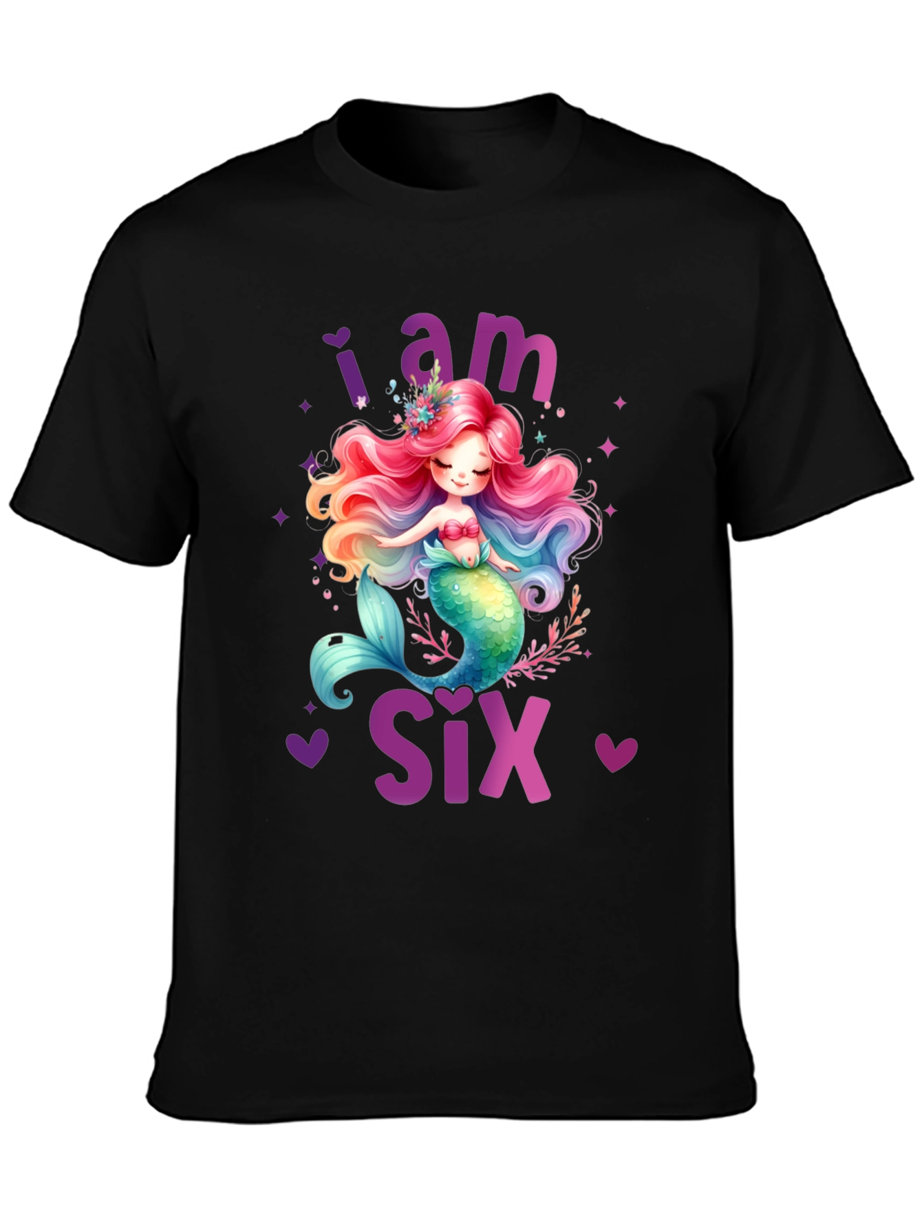 Black I am Six Mermaid Birthday T-Shirt view 3