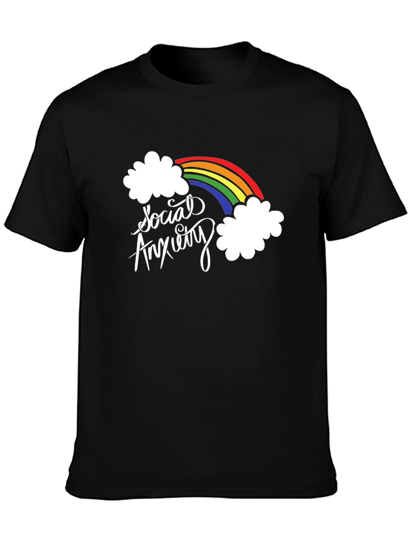 Black Social Anxiety Rainbow Graphic Black T-Shirt view 3