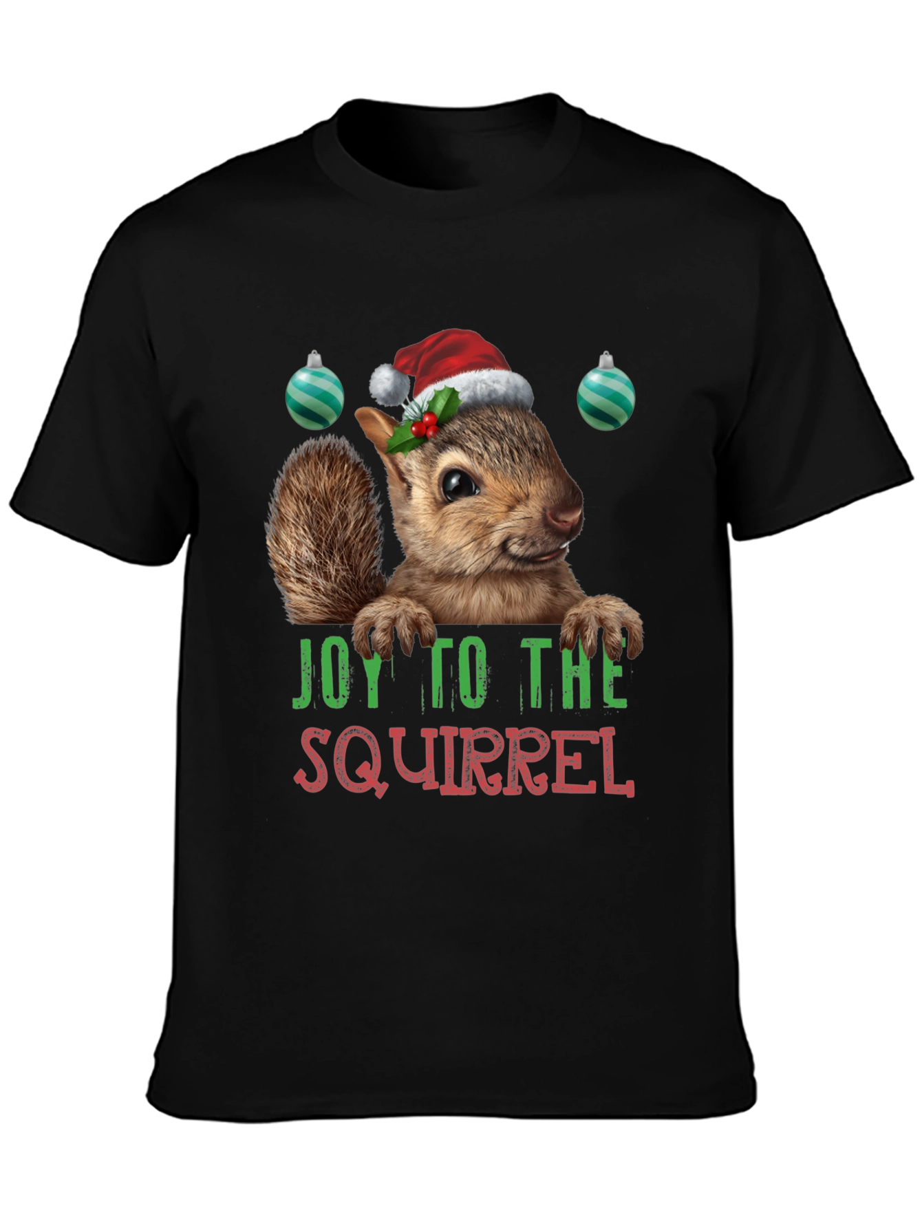 Black Festive Squirrel Graphic Tee - Holiday Joy T-Shirt view 3