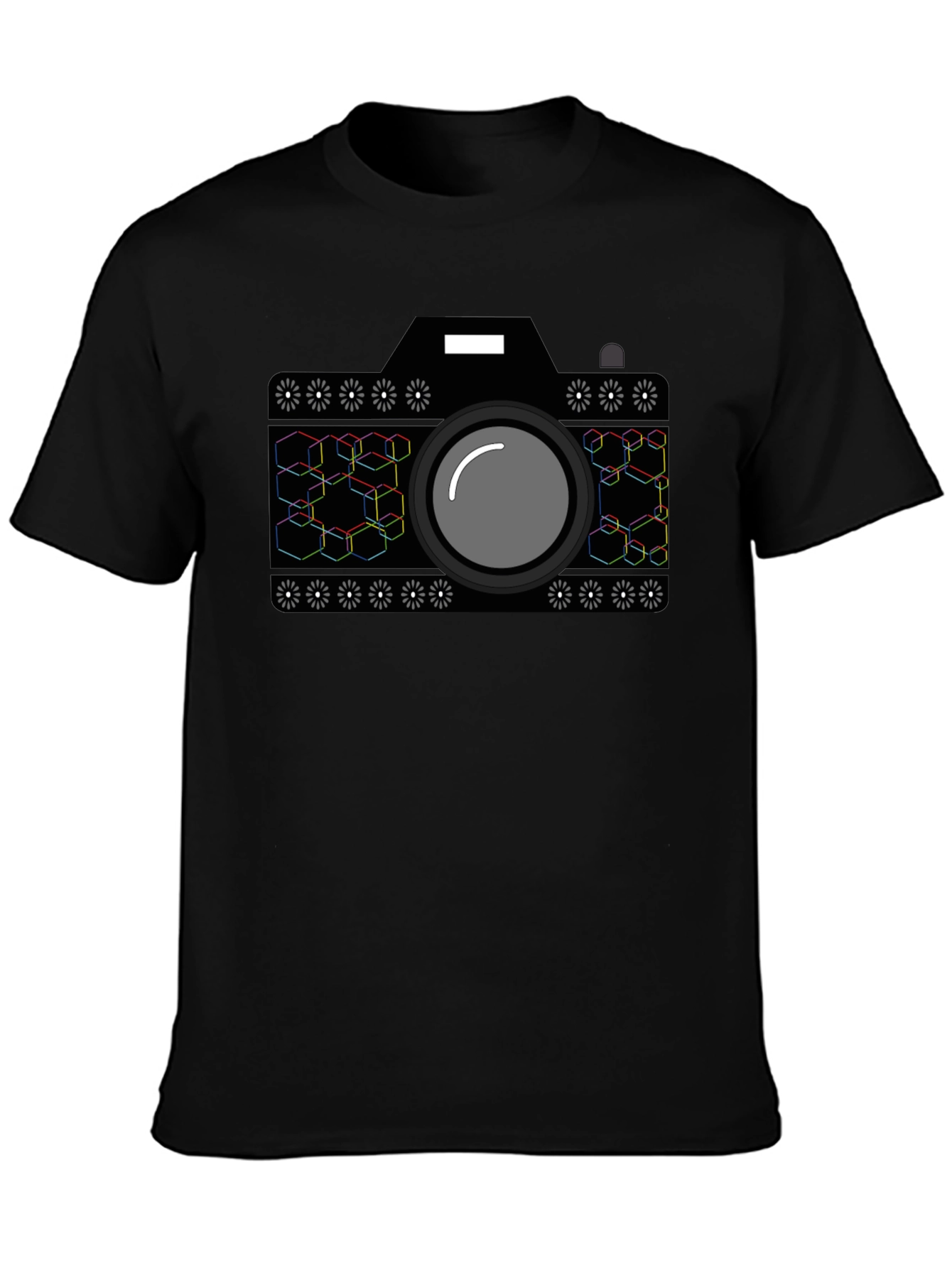 Black Geometric Camera Graphic T-Shirt - Black view 3
