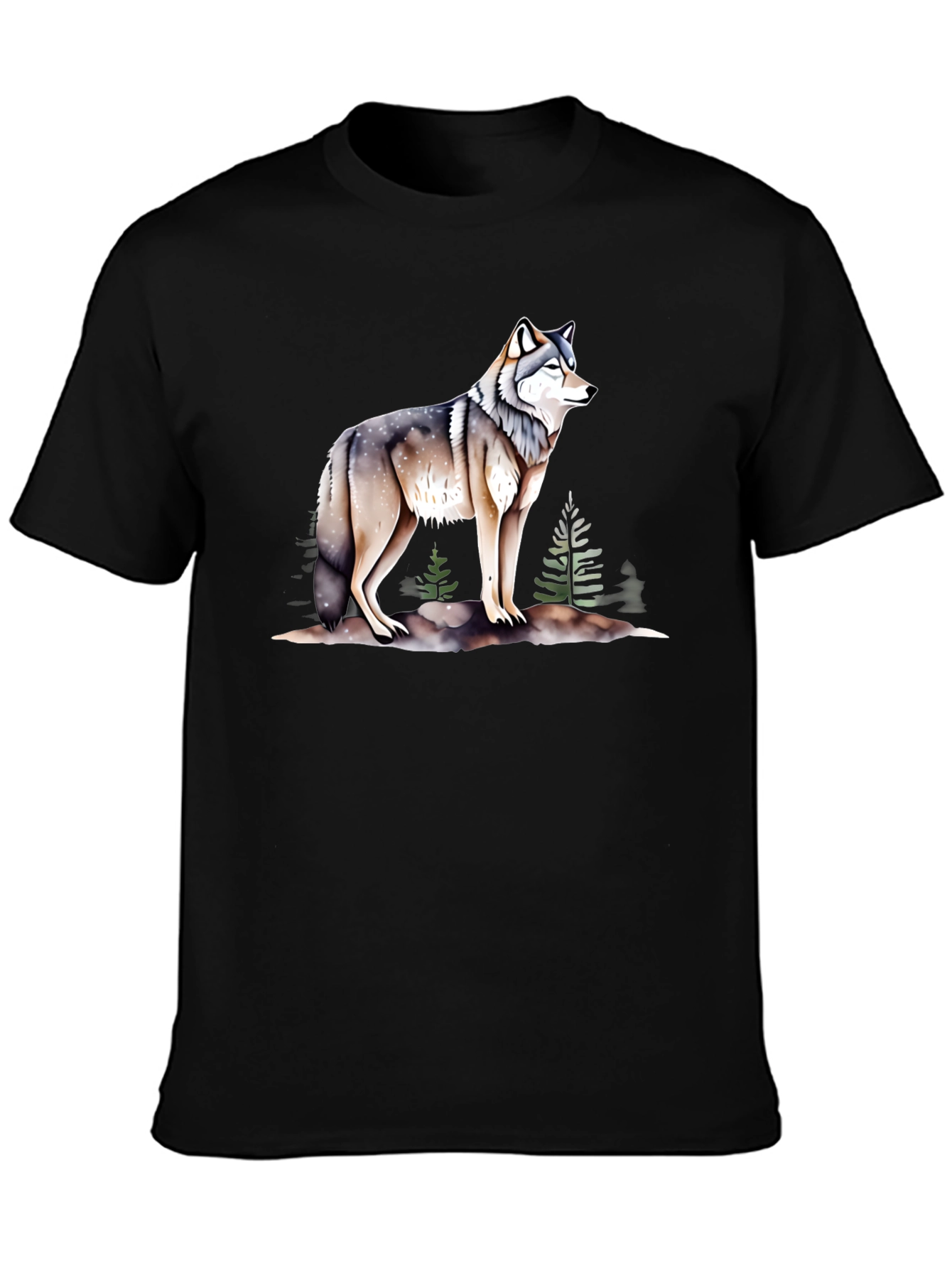 Black Wolf Graphic Print Crew Neck T-Shirt view 3