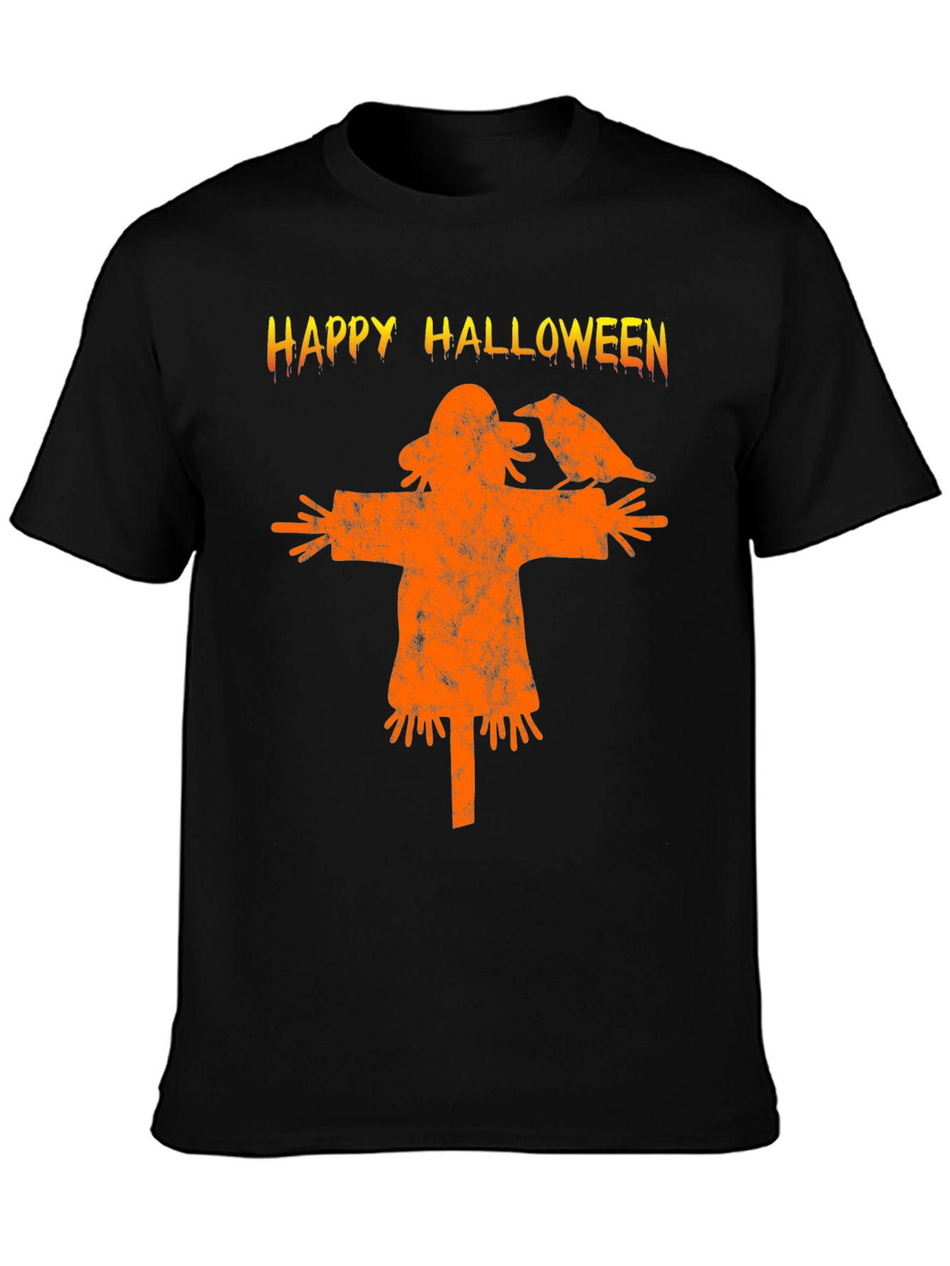 Black Happy Halloween Scarecrow T-Shirt view 3