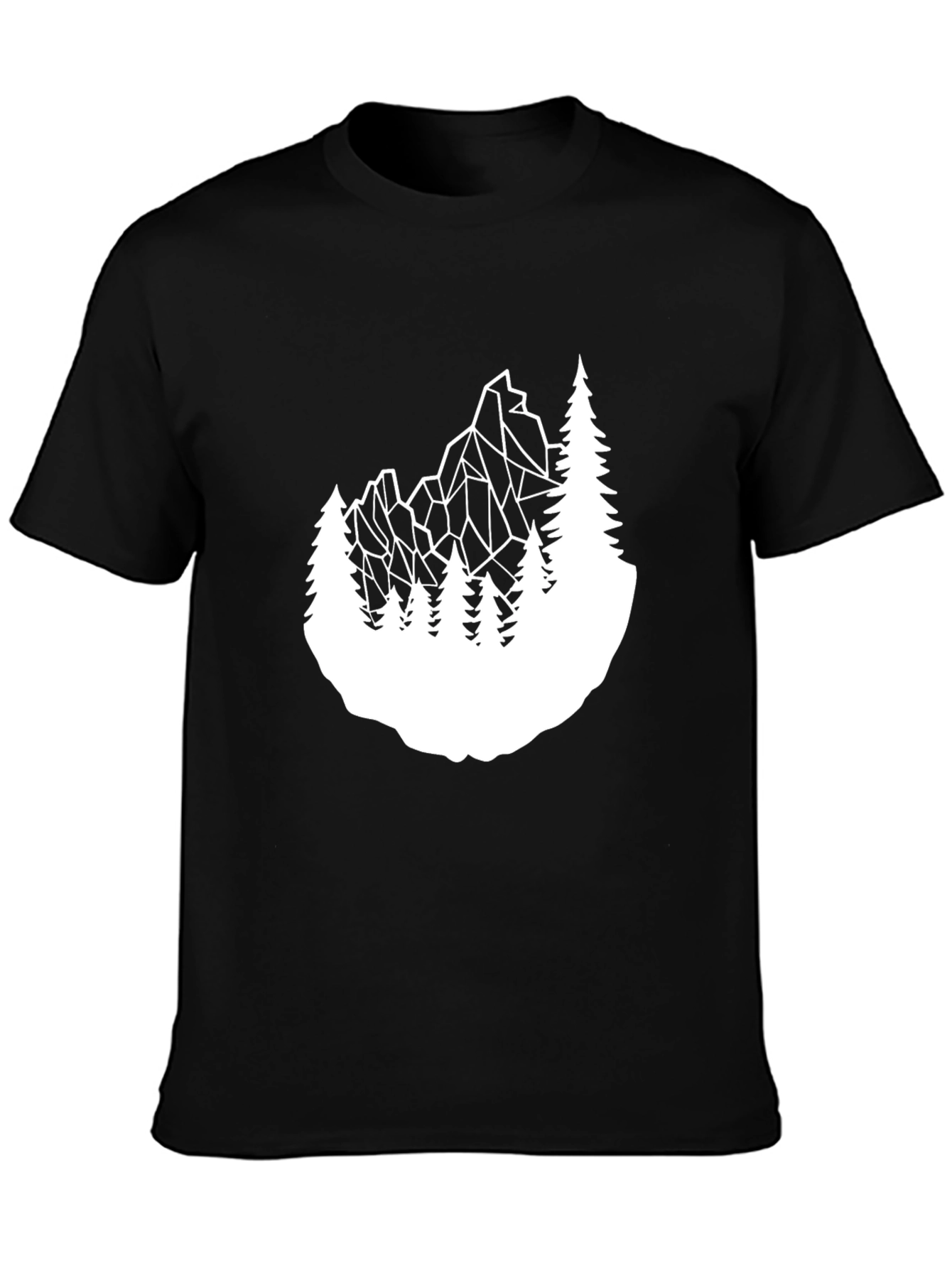 Black Geometric Mountain & Trees Graphic Tee - Black view 3