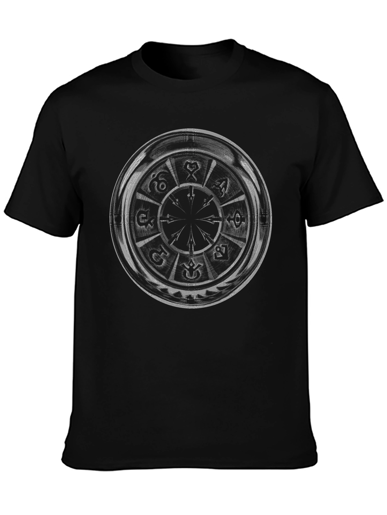Black Mystic Zodiac Wheel Graphic Tee - Black Cotton Shirt view 3