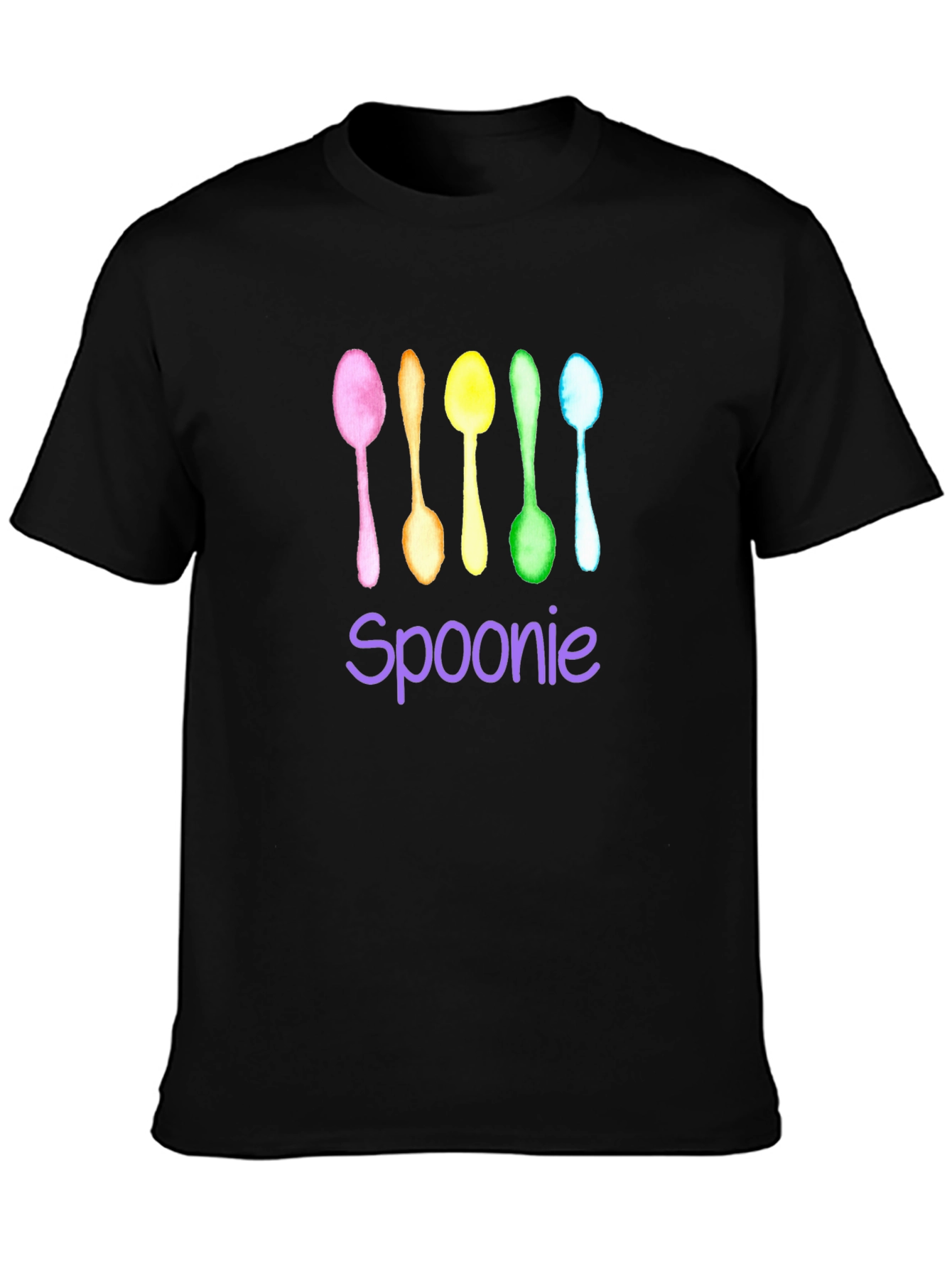 Black Spoonie T-Shirt - Colorful Watercolor Spoons view 3