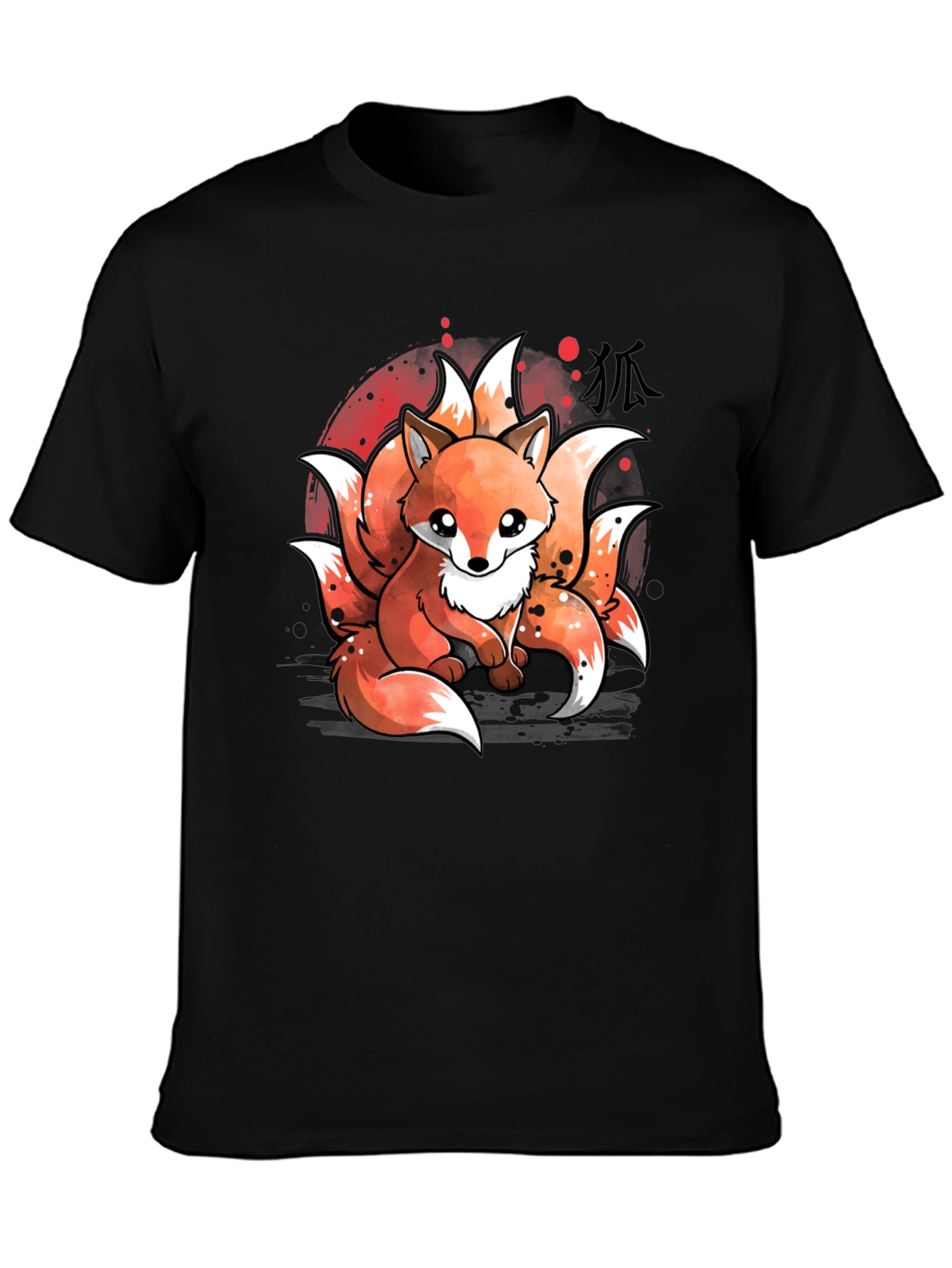 Black Nine-Tailed Fox Graphic T-Shirt - Anime Design view 3