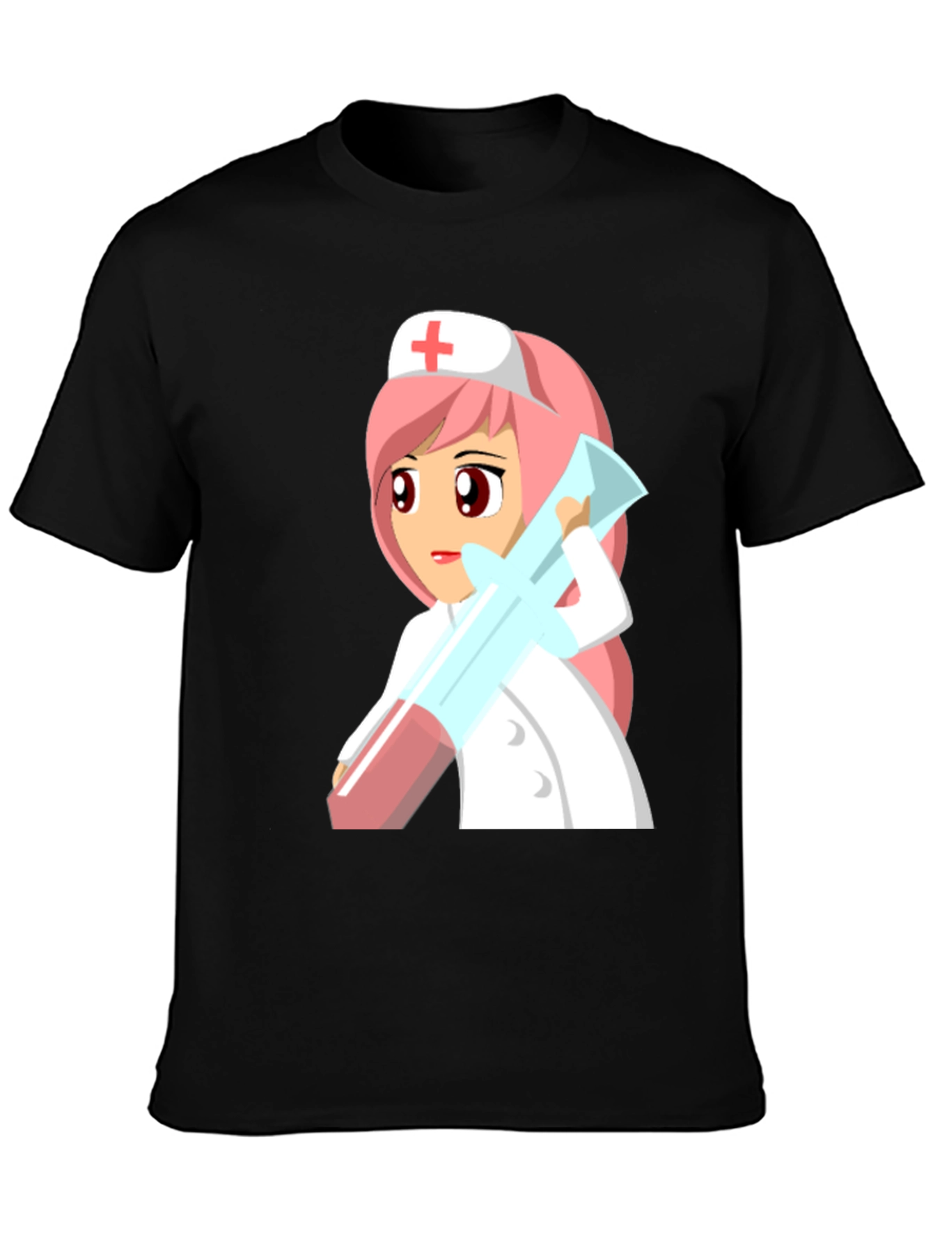 Black Cartoon Nurse Graphic Tee - Unisex Black T-Shirt view 3
