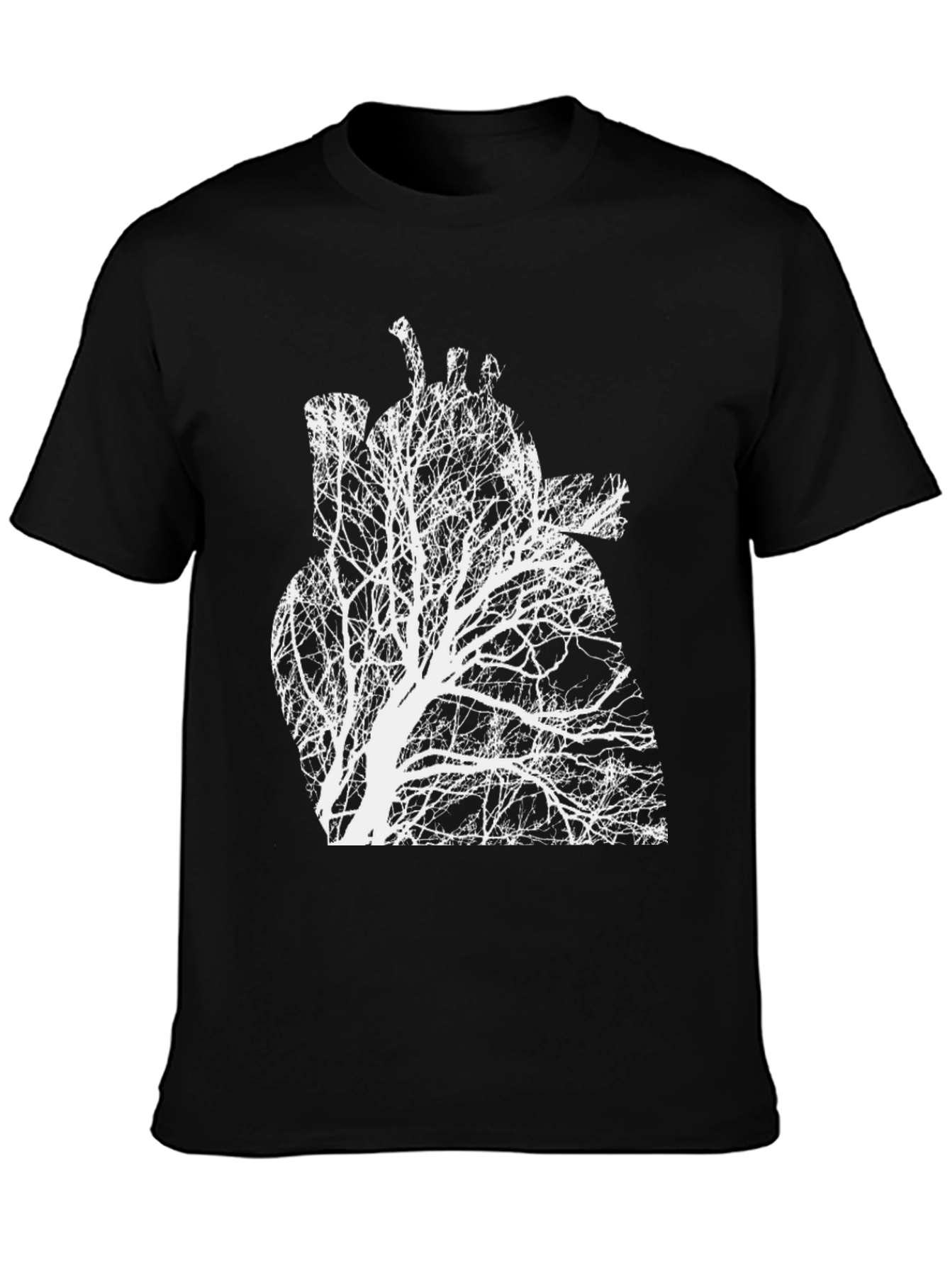 Black Arboreal Heart Tee - Black Graphic Print Crew Neck T-Shirt view 3