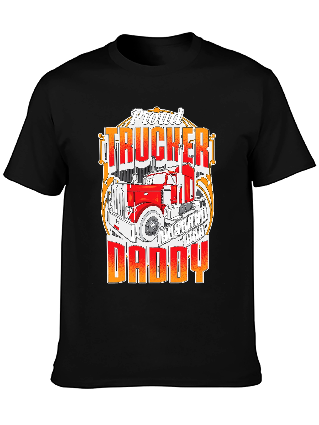 Black Proud Trucker Husband and Daddy T-Shirt view 3