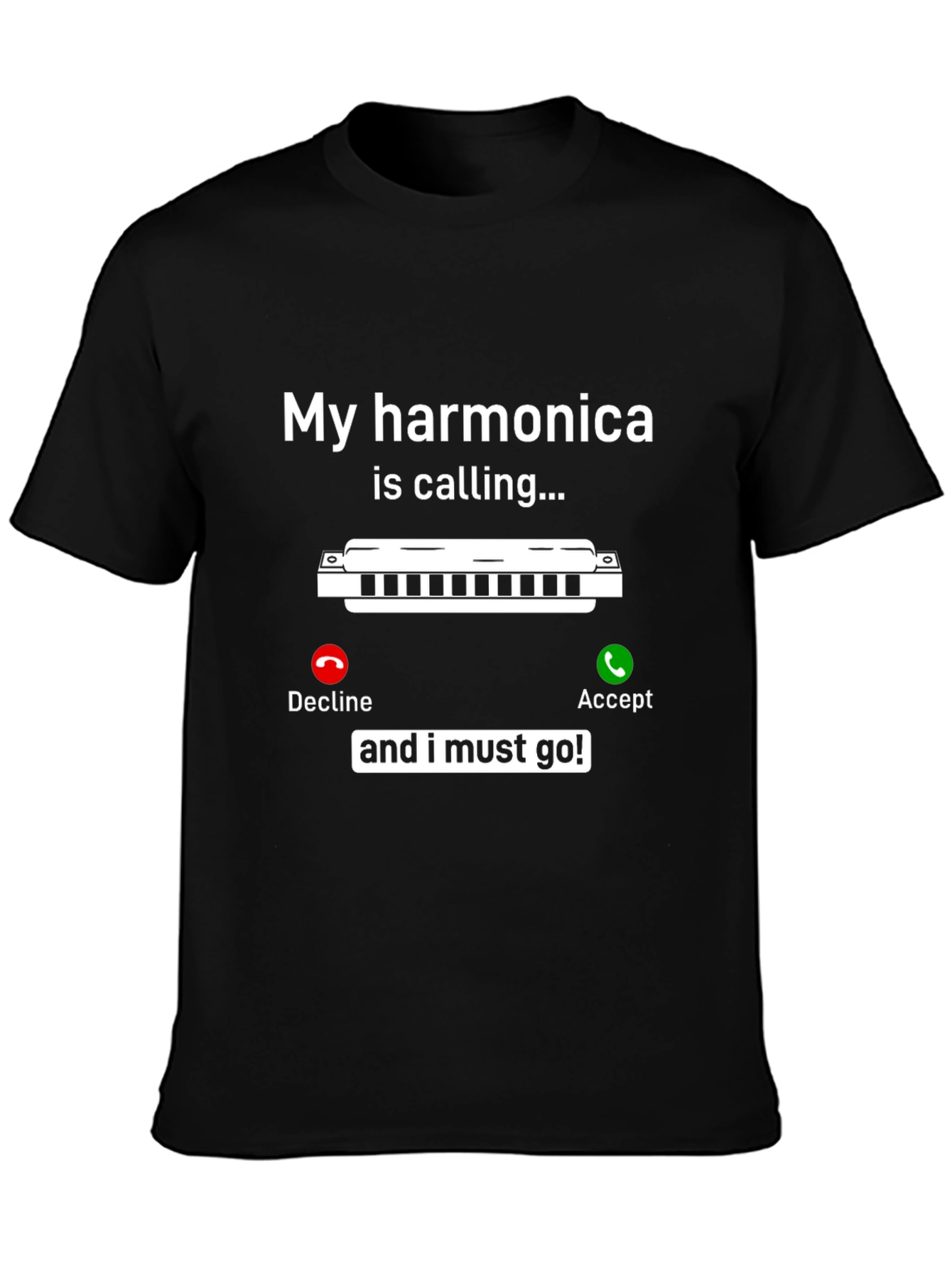 Black Harmonica Calling T-Shirt - Music Lover Tee view 3