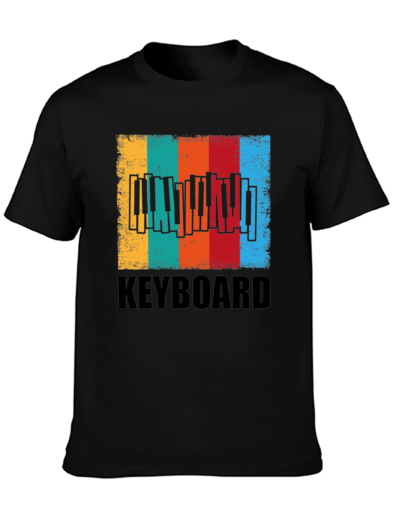 Black Vintage Keyboard Music T-Shirt view 3