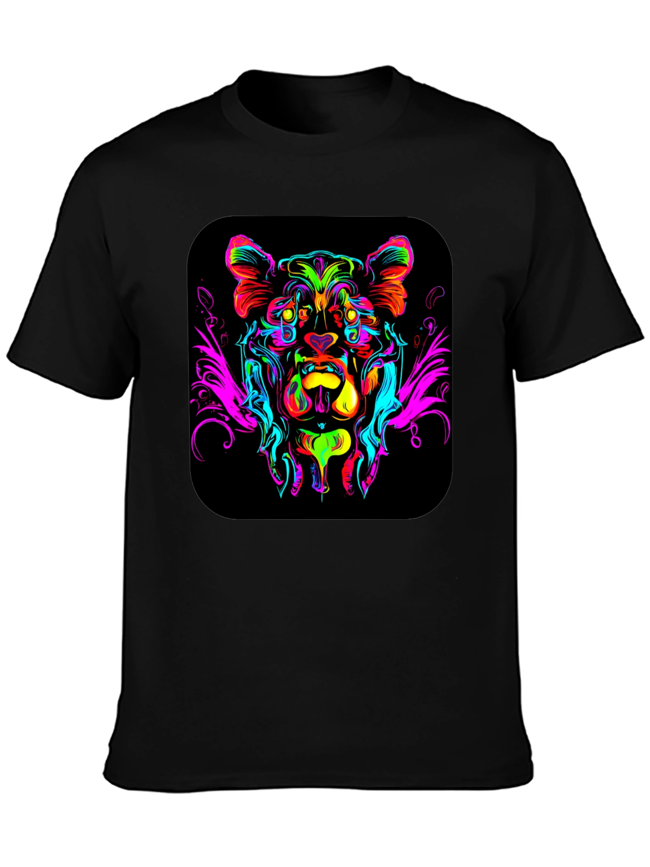 Black Vivid Lion Graphic Black T-Shirt view 3