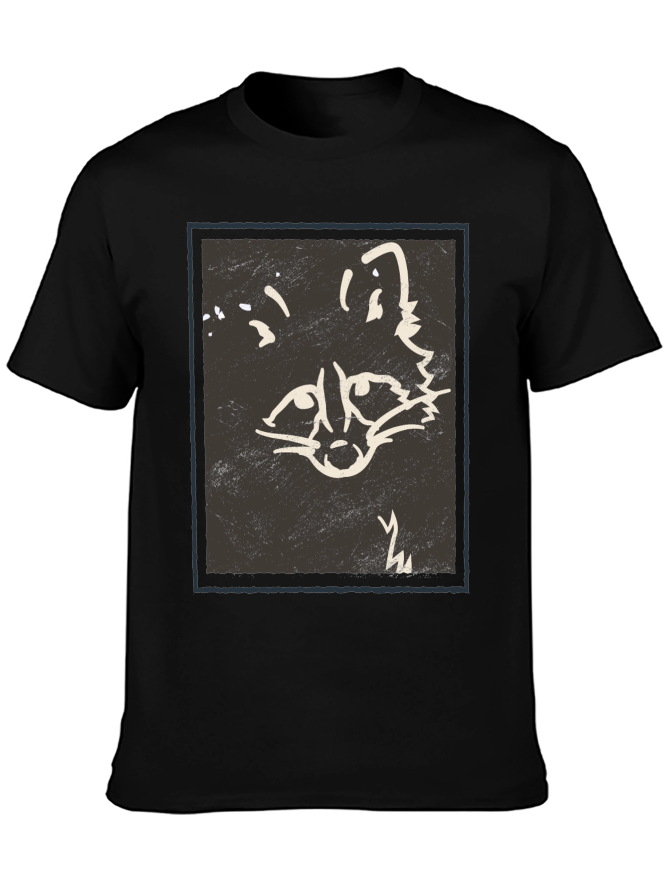 Black Abstract Raccoon Graphic Print Black T-Shirt view 3