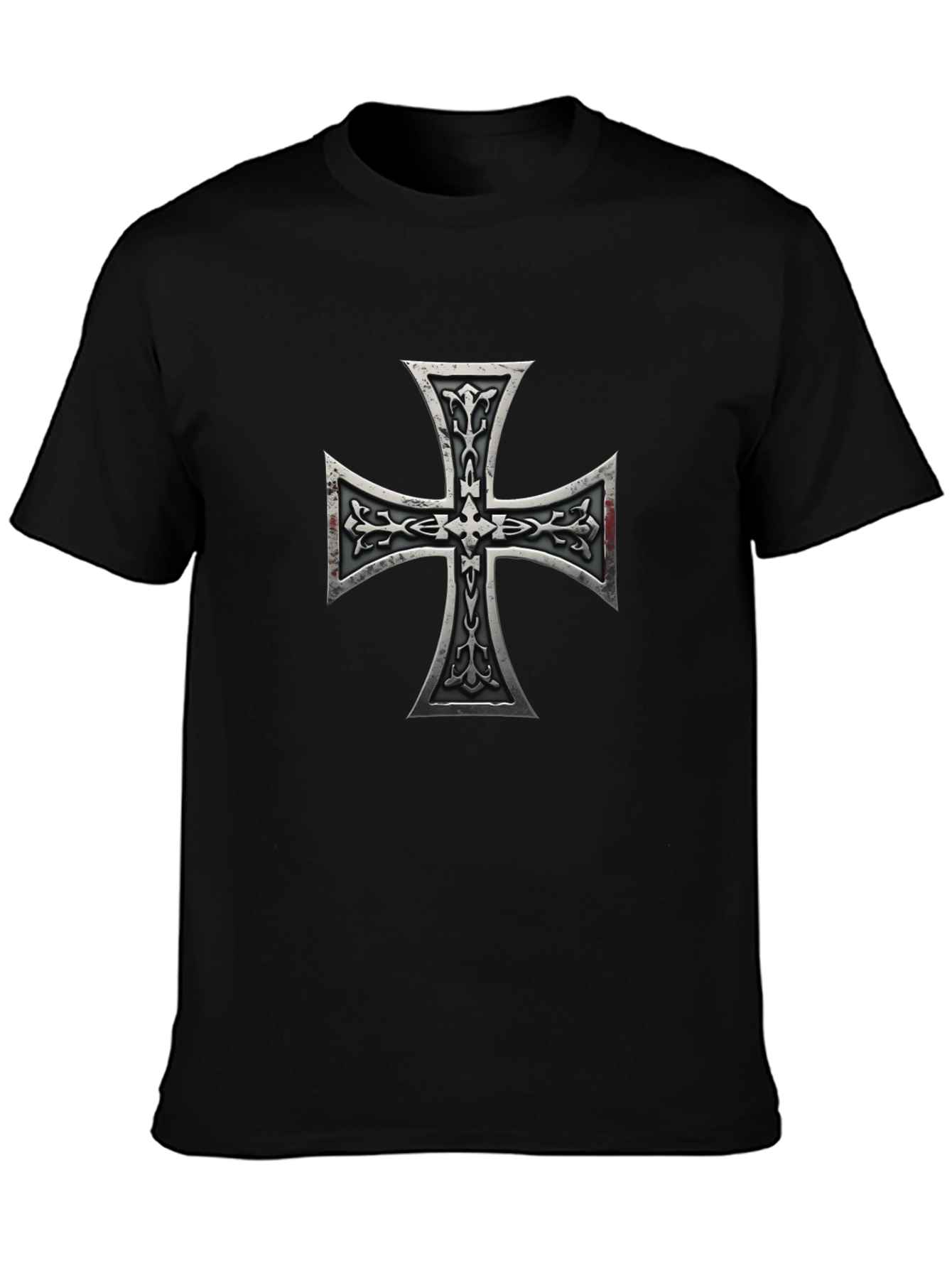 Black Iron Cross Graphic Print Black T-Shirt view 3