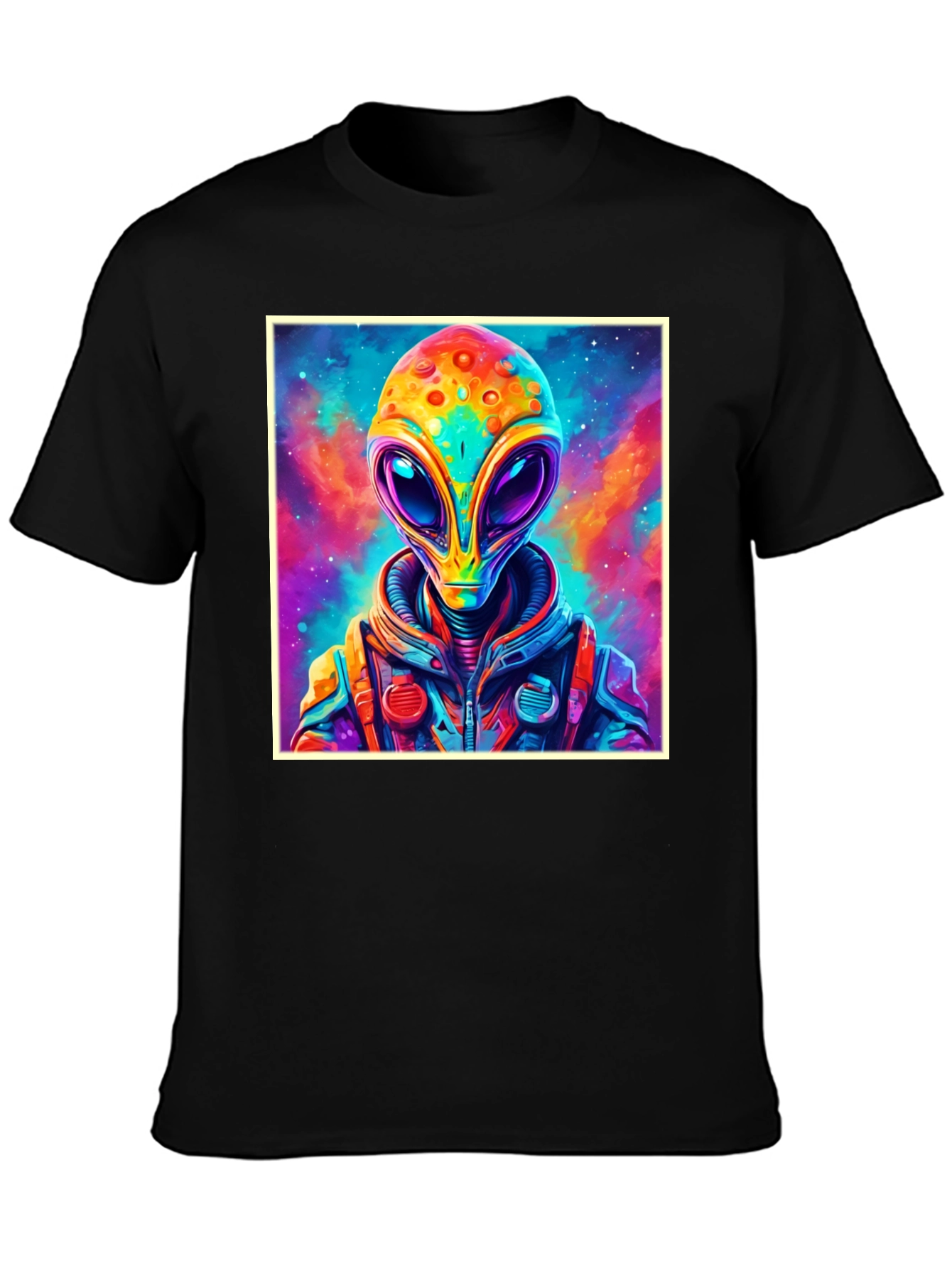Black Colorful Alien Graphic Tee - Black Cotton T-Shirt view 3